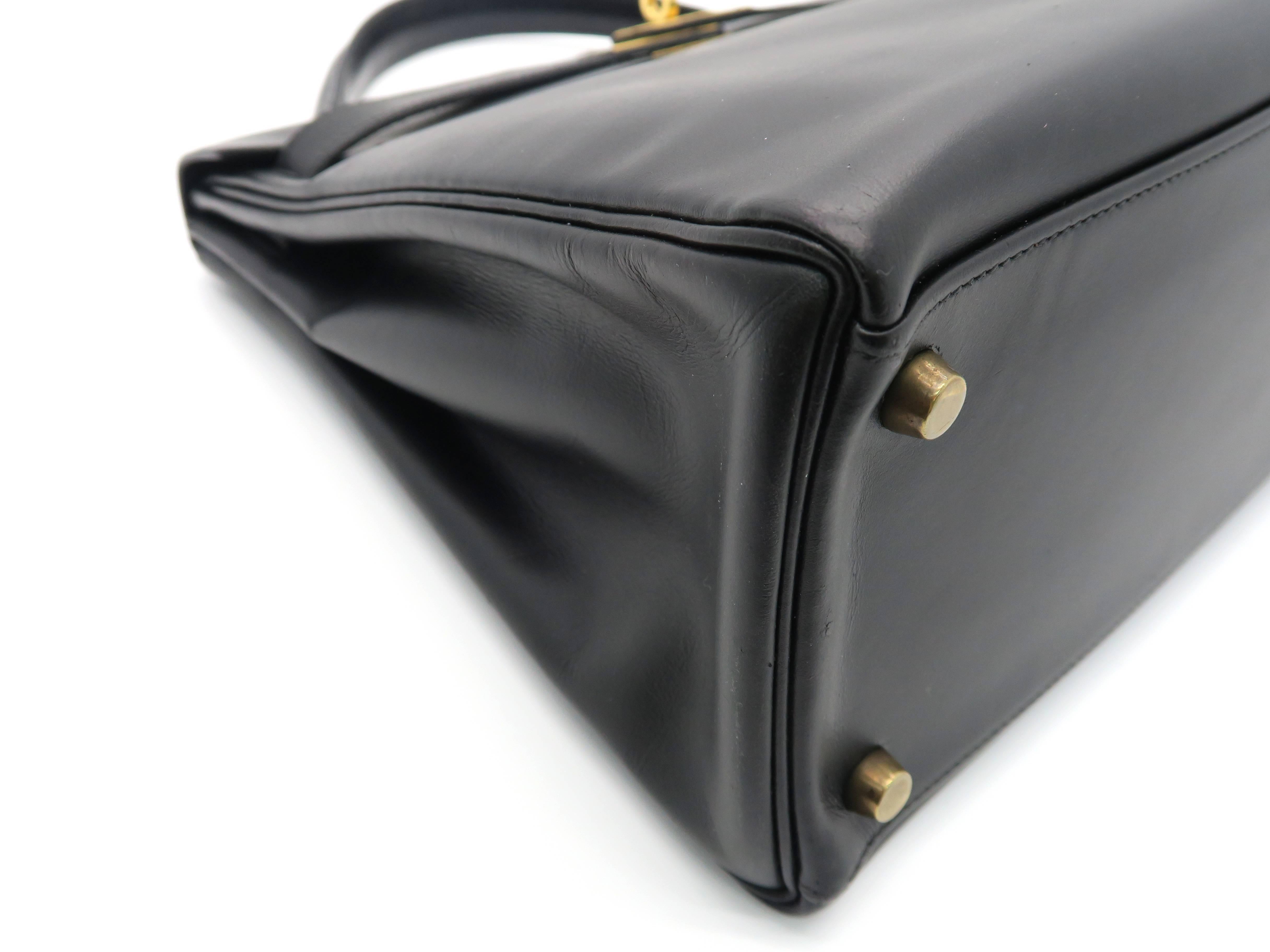 Hermes Kelly 32 Noir Box Calf Leather GHW Top Handle Bag 5