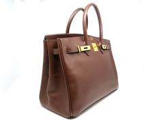 Hermes Birkin 35 Chocolat Brown Ardennes Leather GHW Top Handle Bag