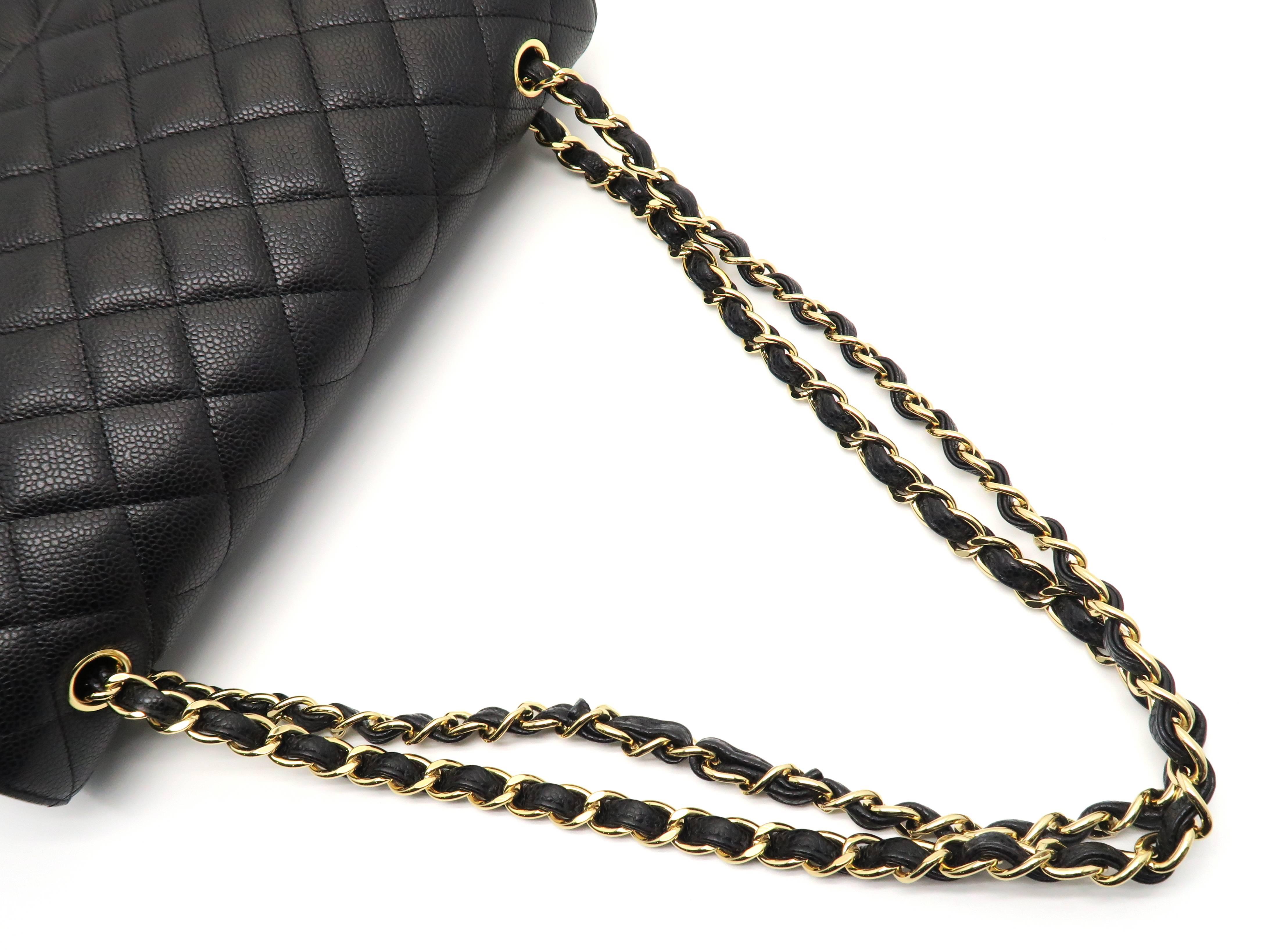 Chanel Classic Double Flap Maxi Quilted Caviar Leather Gold Metal Flap Bag 1