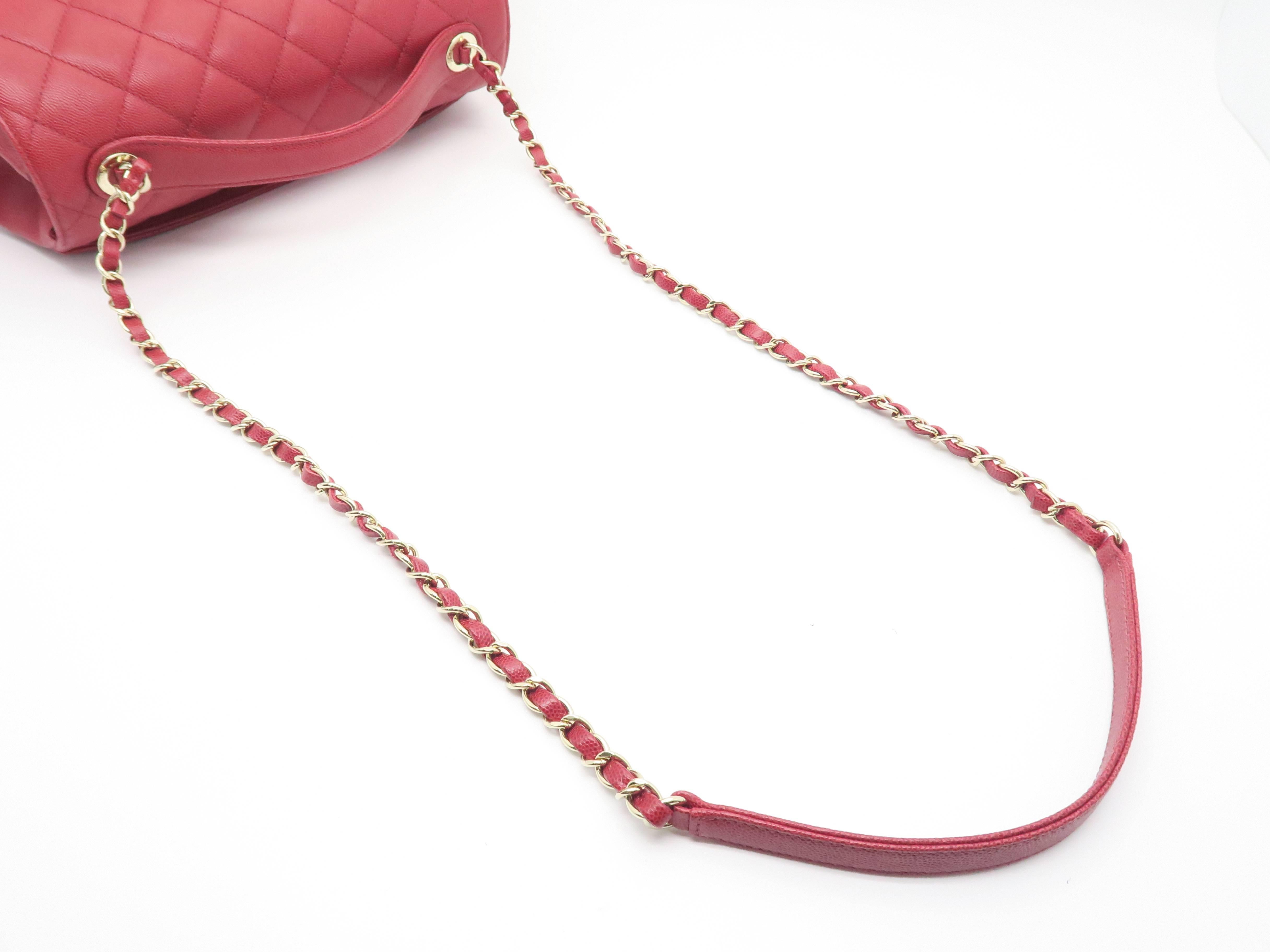 Chanel Red Quilted Caviar Leather Chain Shoulder Flap Bag For Sale 5