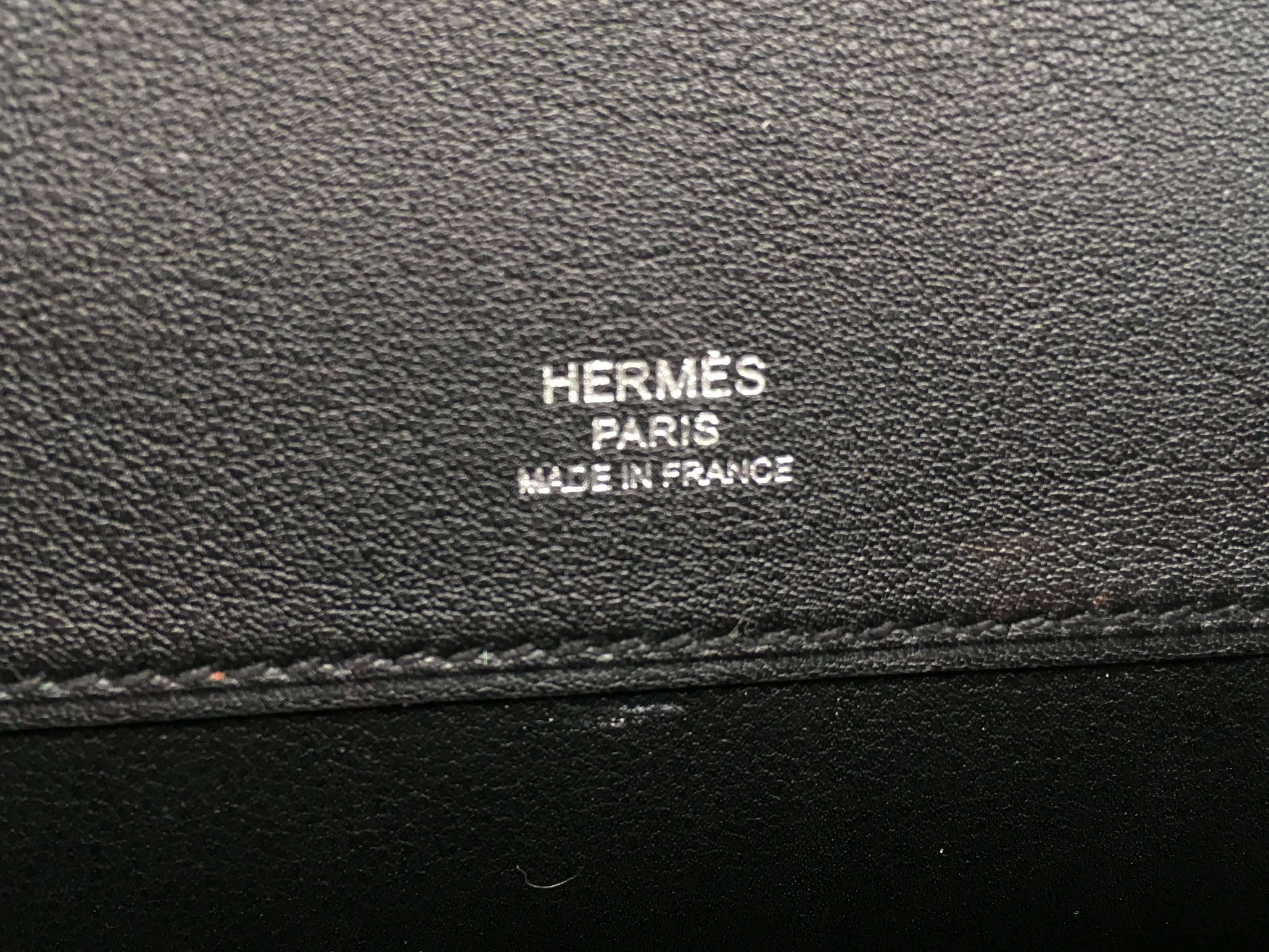 Hermes Kelly Cut Noir Swift Leather Silver Metal Clutch 5