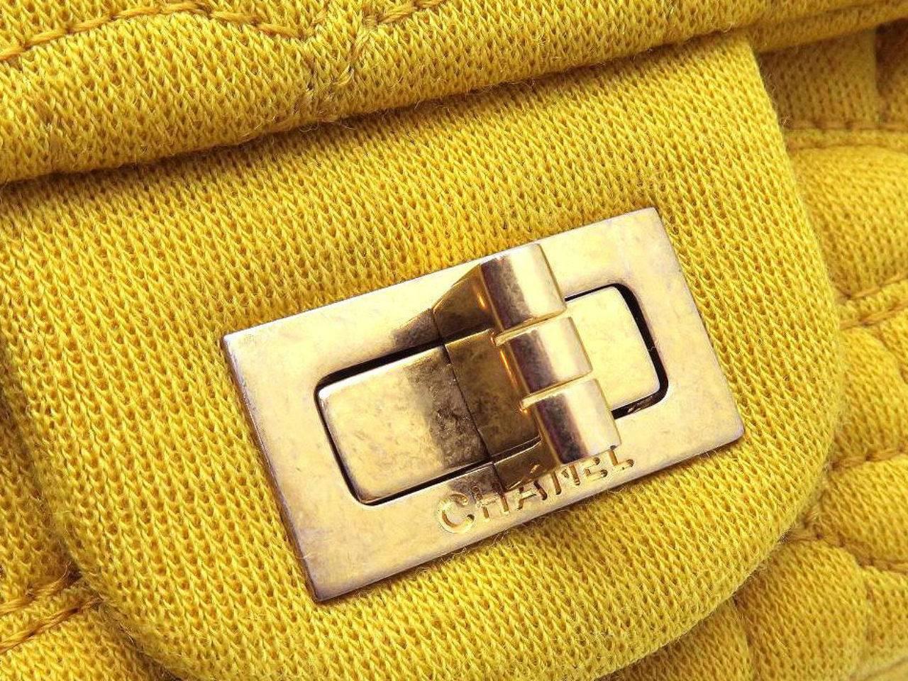 Chanel 2.55 Reissue Flap Yellow Knitted Fabric Gold Metal Shoulder Bag 5