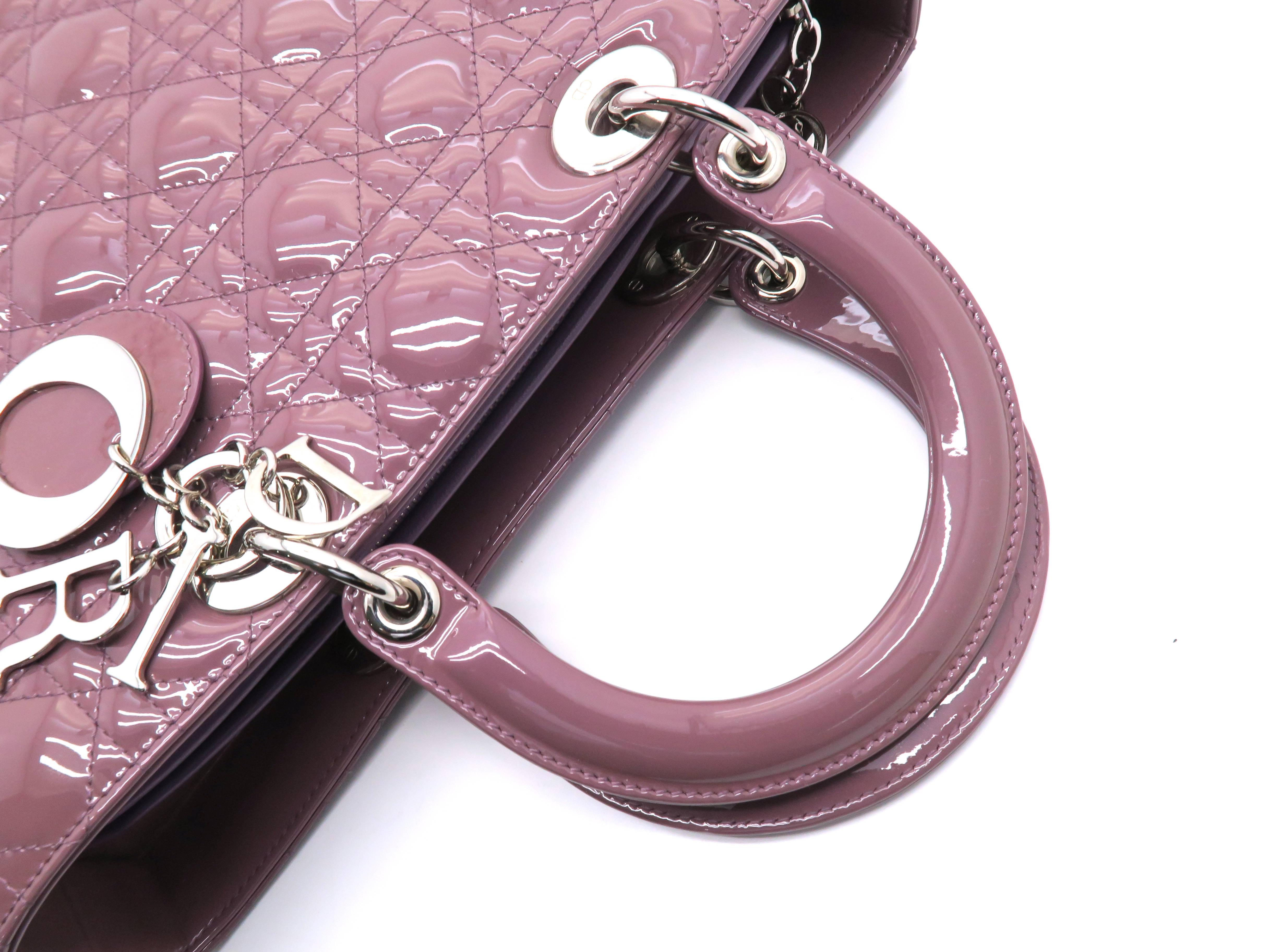 Christian Dior Lady Dior Pale Purple Quilted Patent Leather Satchel 1