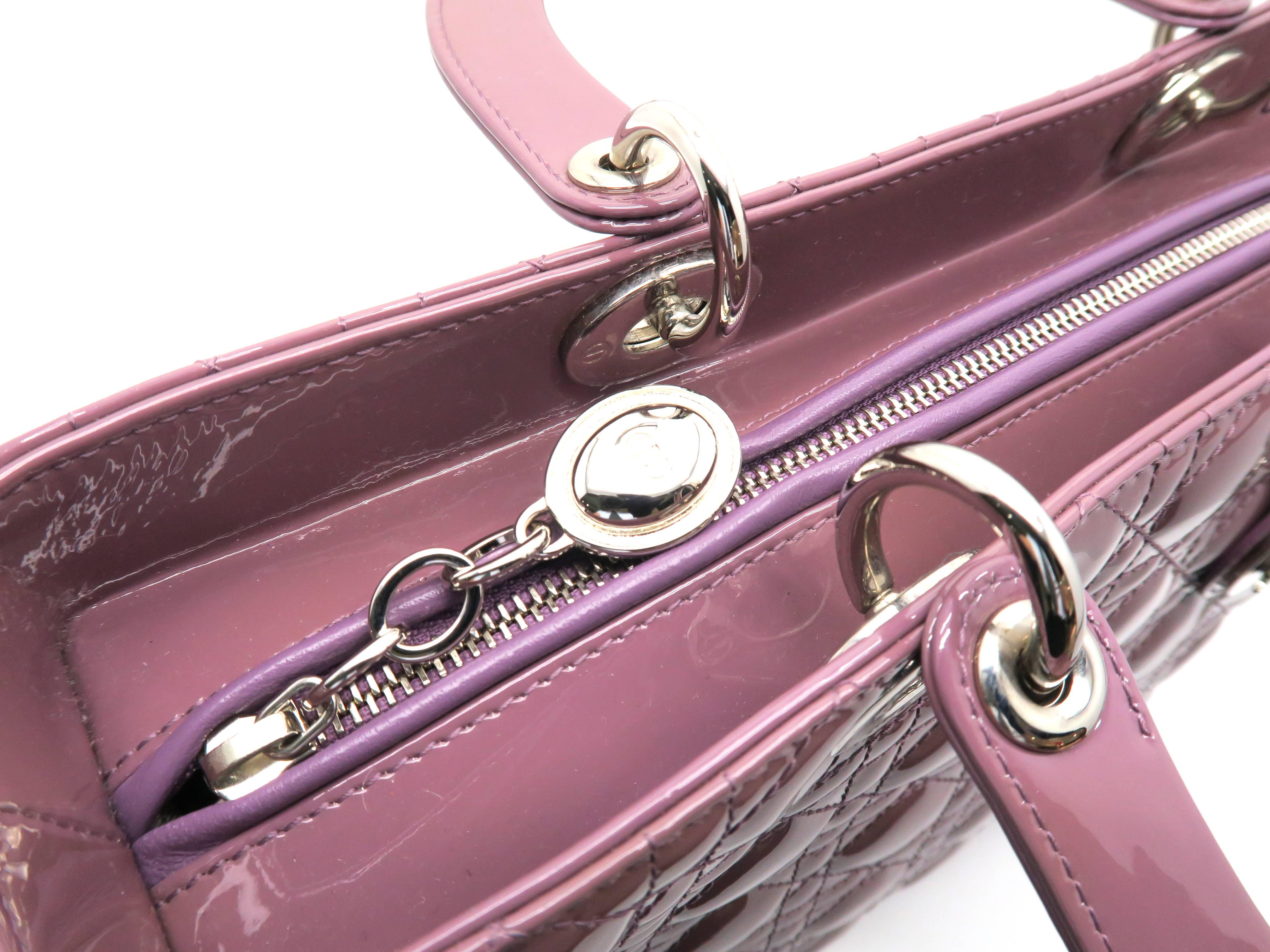 Christian Dior Lady Dior Pale Purple Quilted Patent Leather Satchel 3