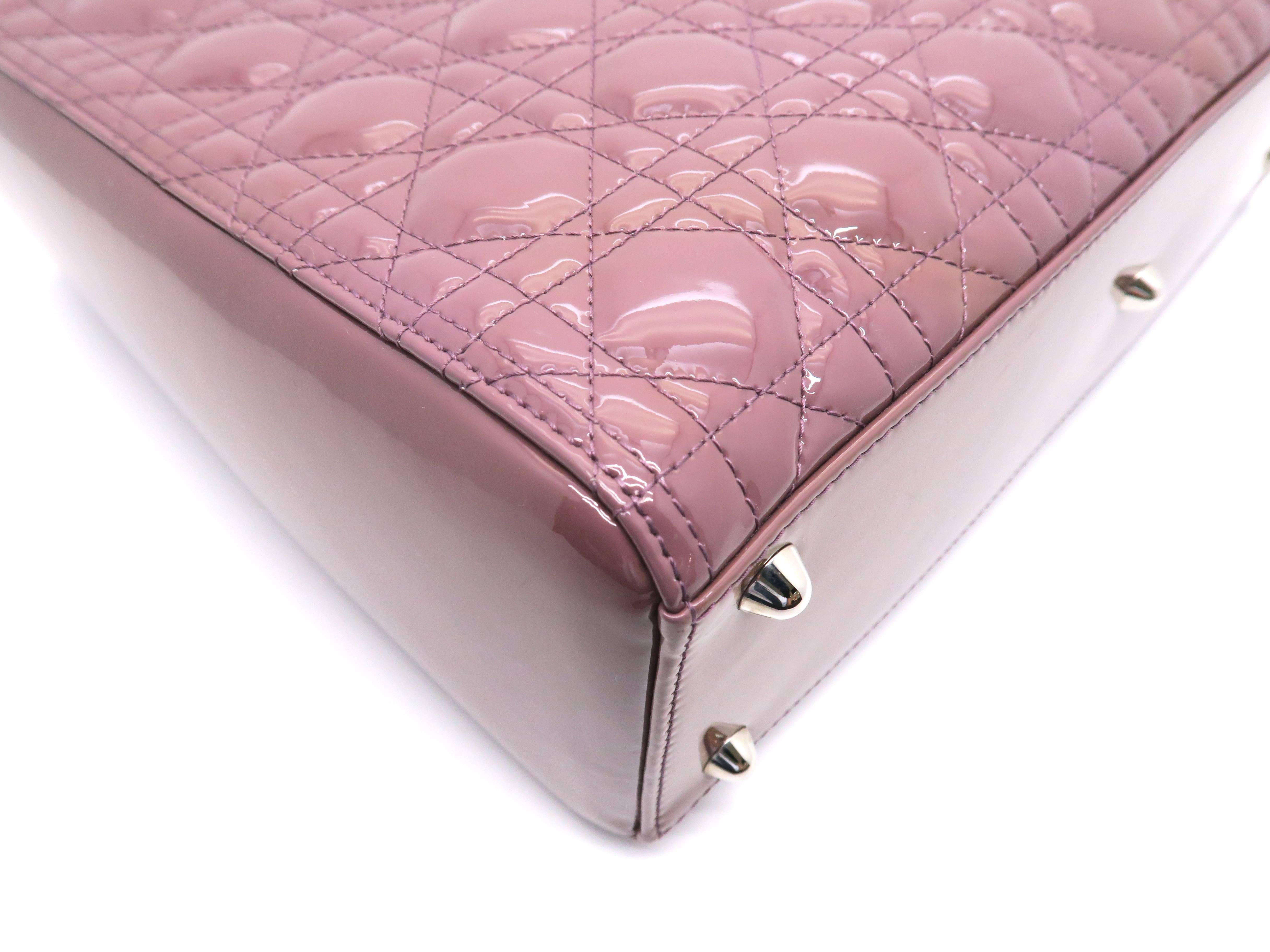 Christian Dior Lady Dior Pale Purple Quilted Patent Leather Satchel 5