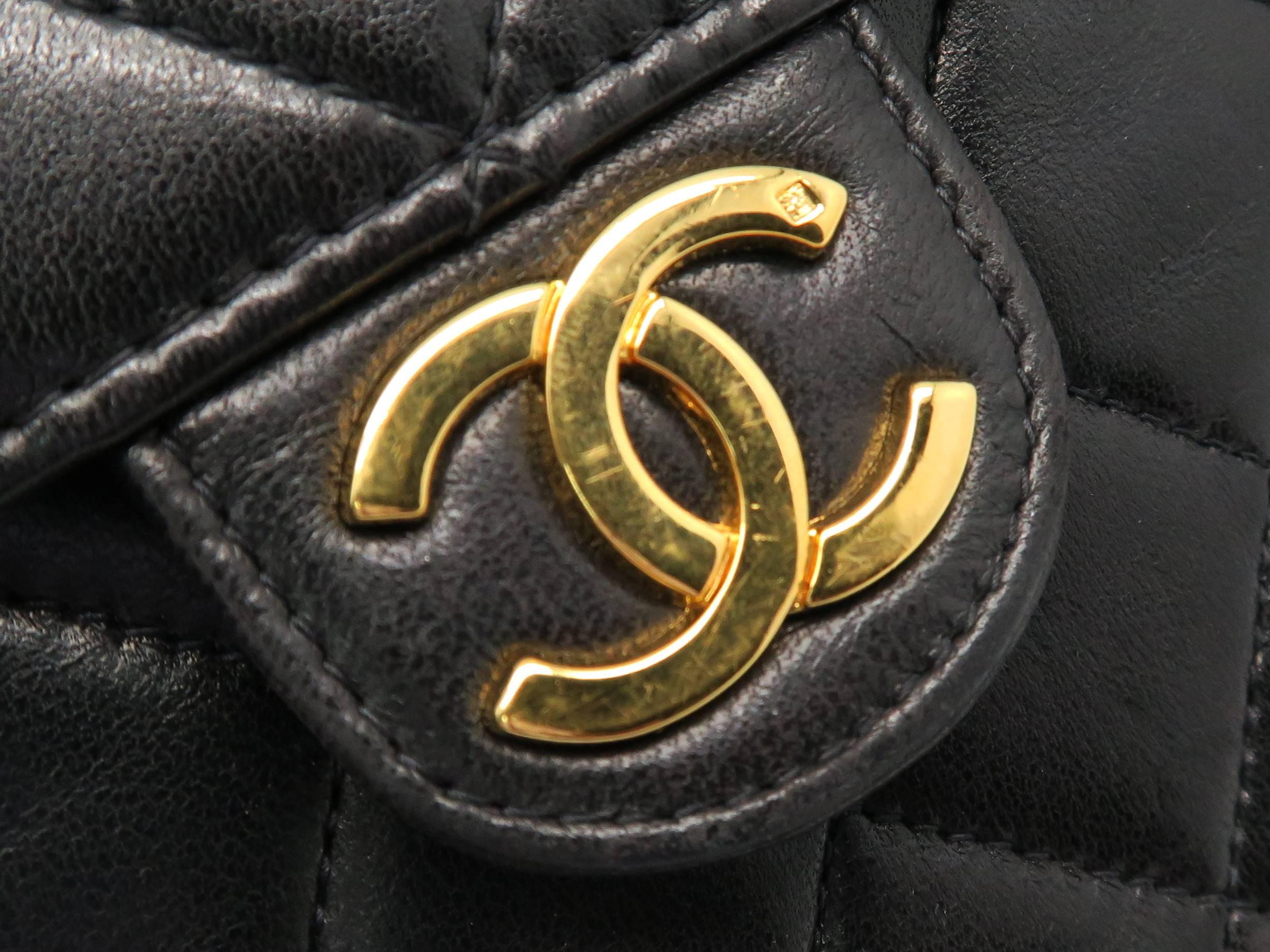 Chanel Black Quilted Lambskin Leather Vintage Gold Metal Chain Shoulder Bag 1