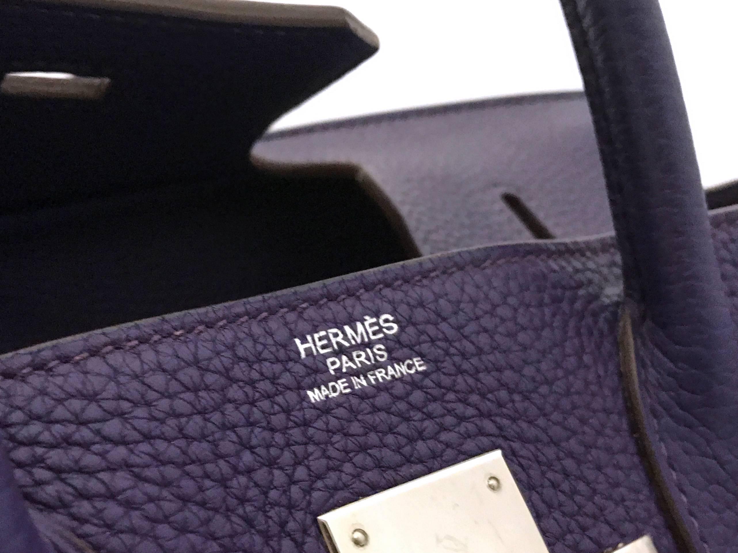 Hermes Birkin 30 Iris Purple Togo Leather Silver Metal Top Handle Bag 2