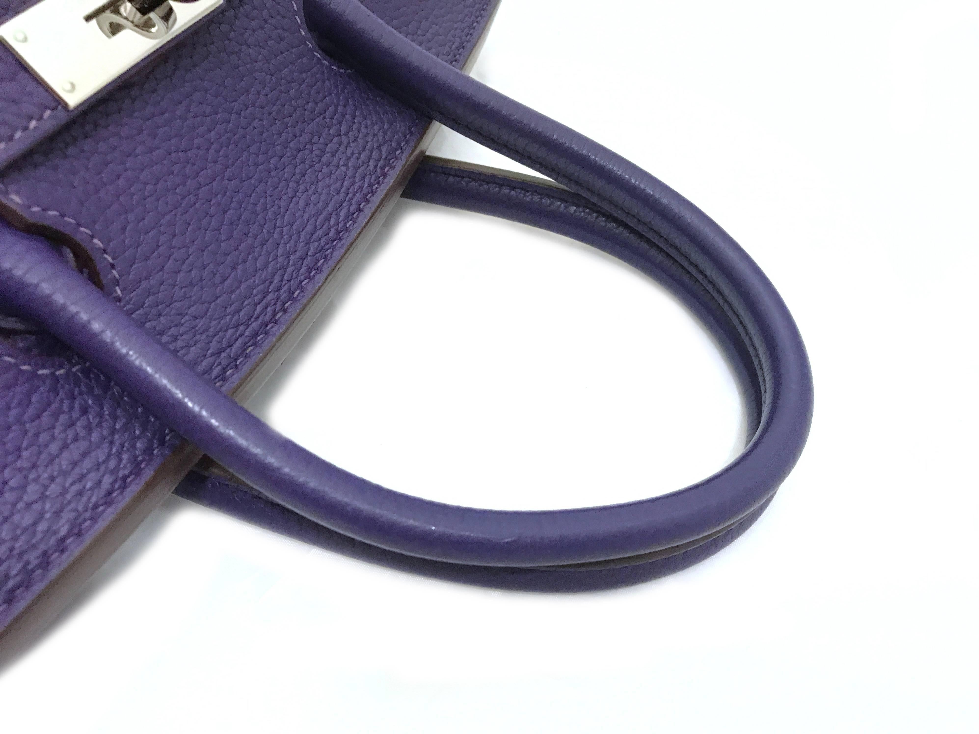 Hermes Birkin 30 Iris Purple Togo Leather Silver Metal Top Handle Bag 3