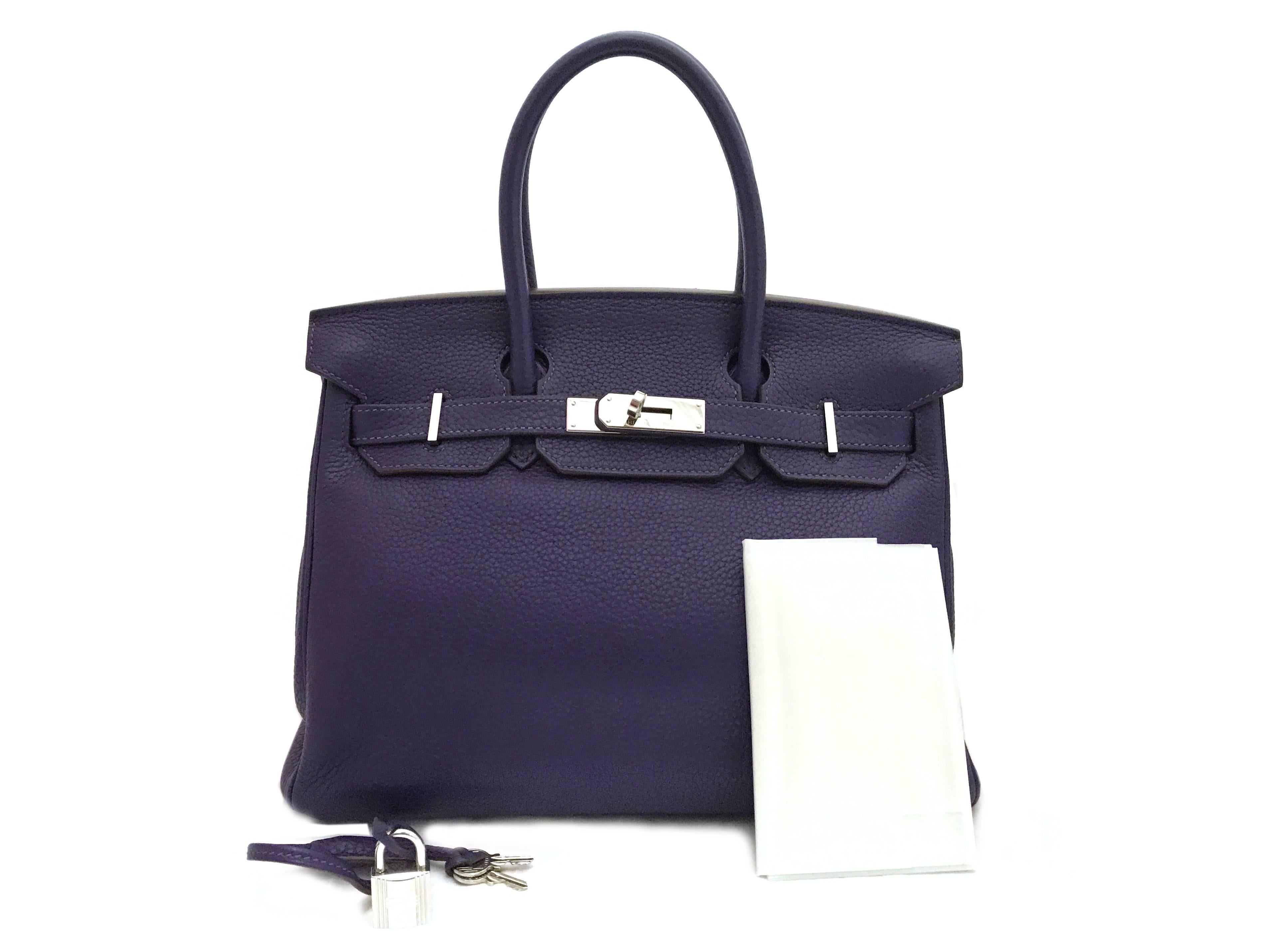 Hermes Birkin 30 Iris Purple Togo Leather Silver Metal Top Handle Bag 4