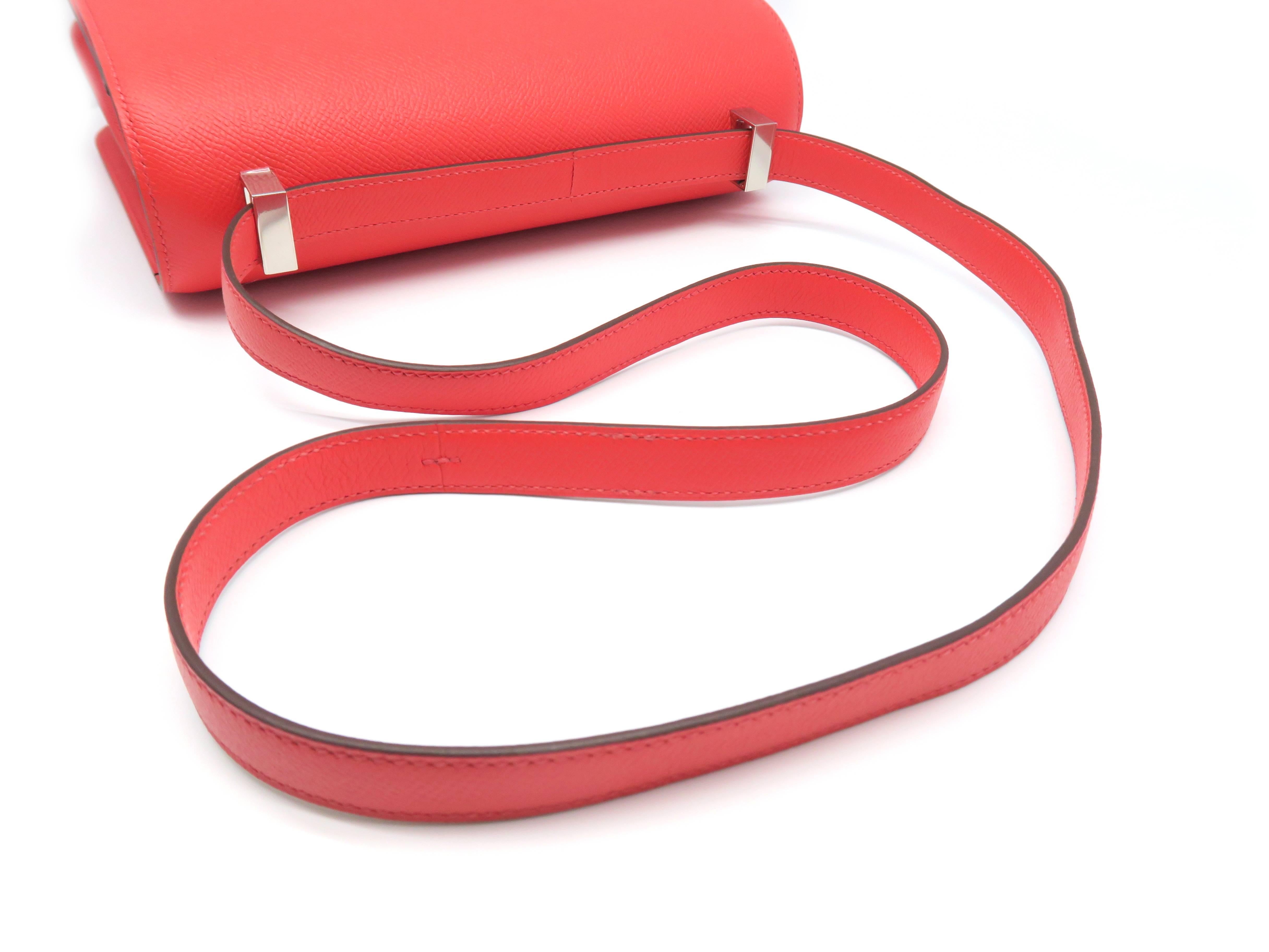 Hermes Constance 24 Rouge Tomate Veau Epsom Leather Silver Metal Shoulder Bag For Sale 3