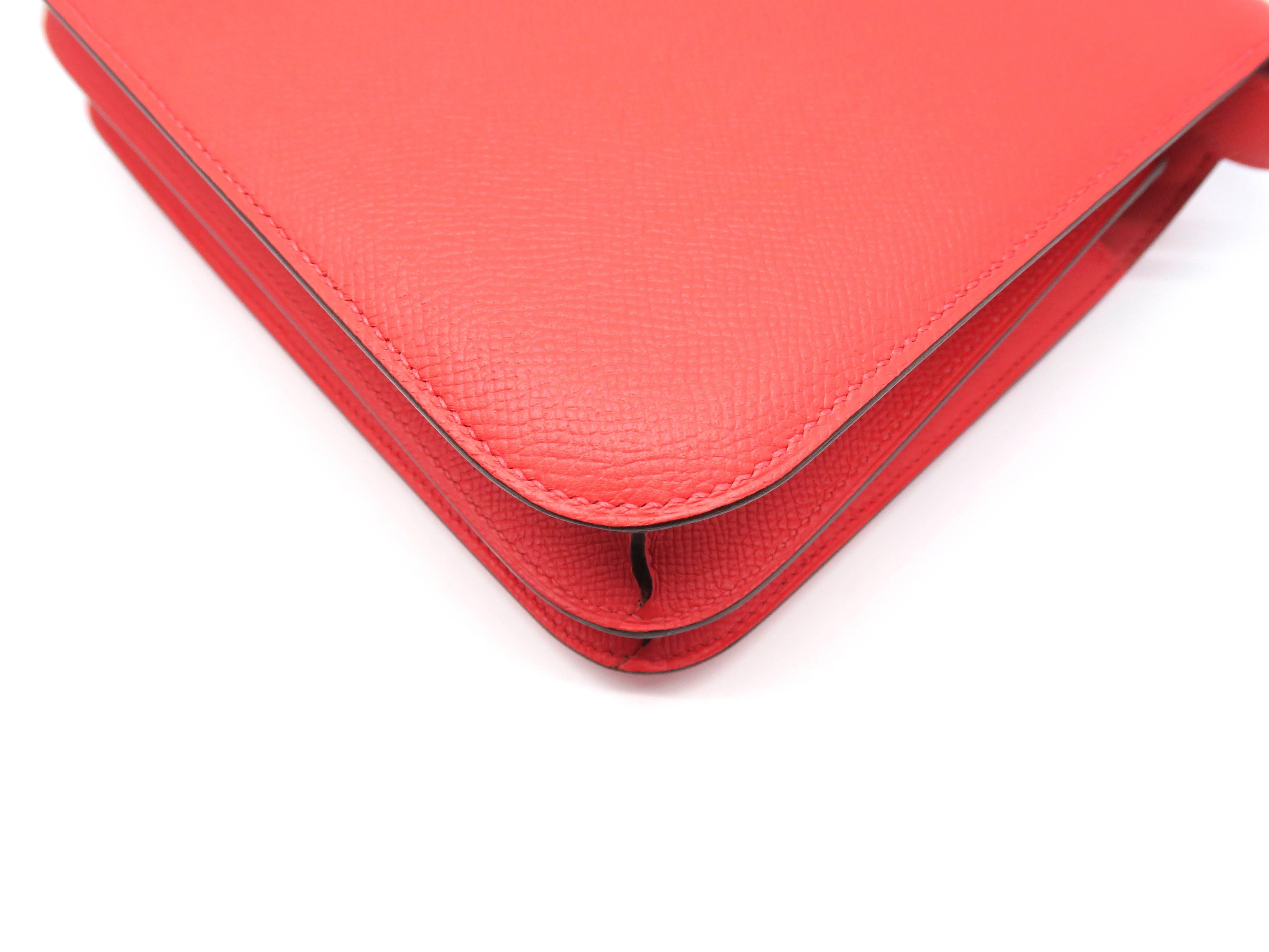 Hermes Constance 24 Rouge Tomate Veau Epsom Leather Silver Metal Shoulder Bag For Sale 4