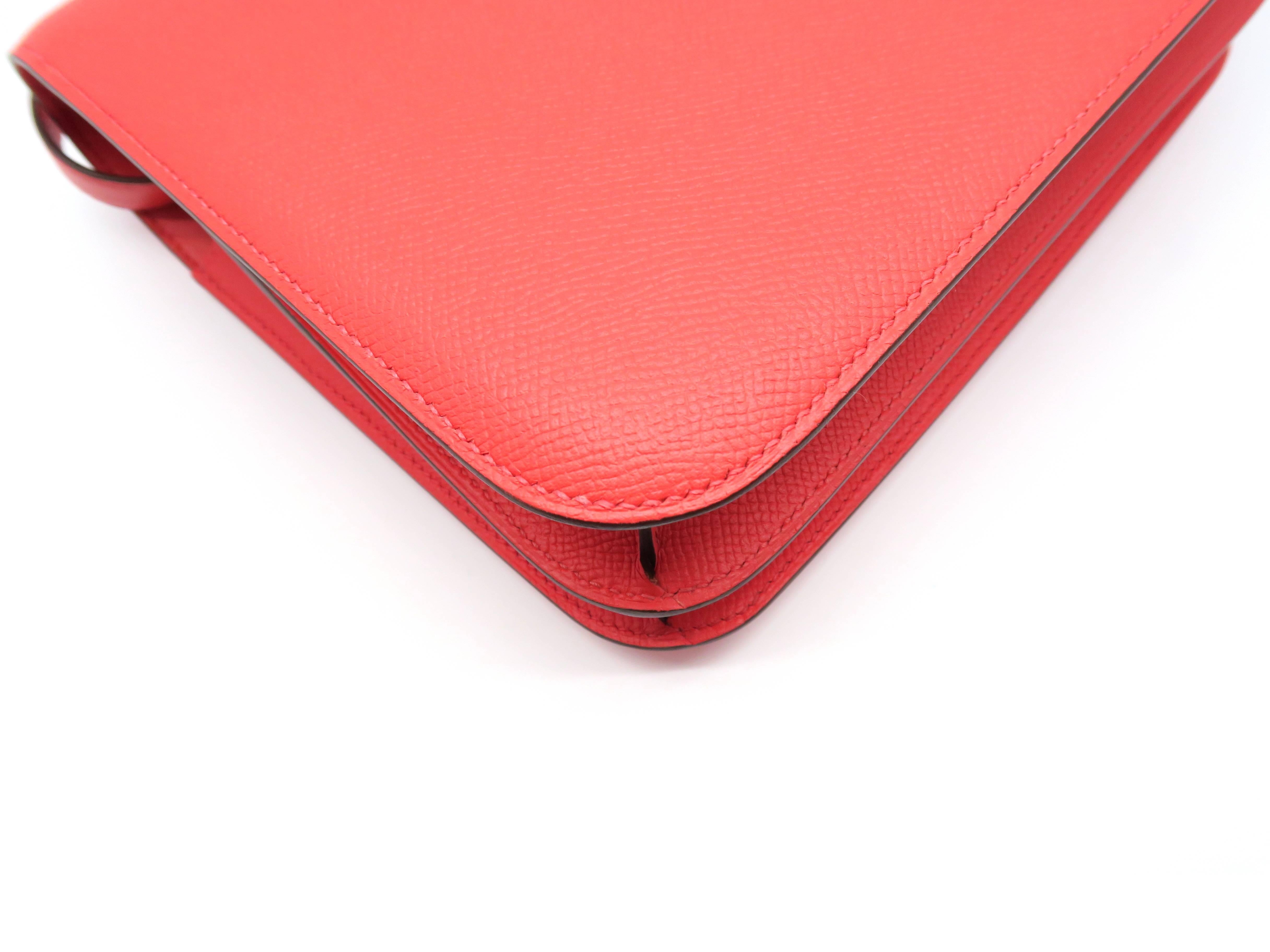 Hermes Constance 24 Rouge Tomate Veau Epsom Leather Silver Metal Shoulder Bag For Sale 5