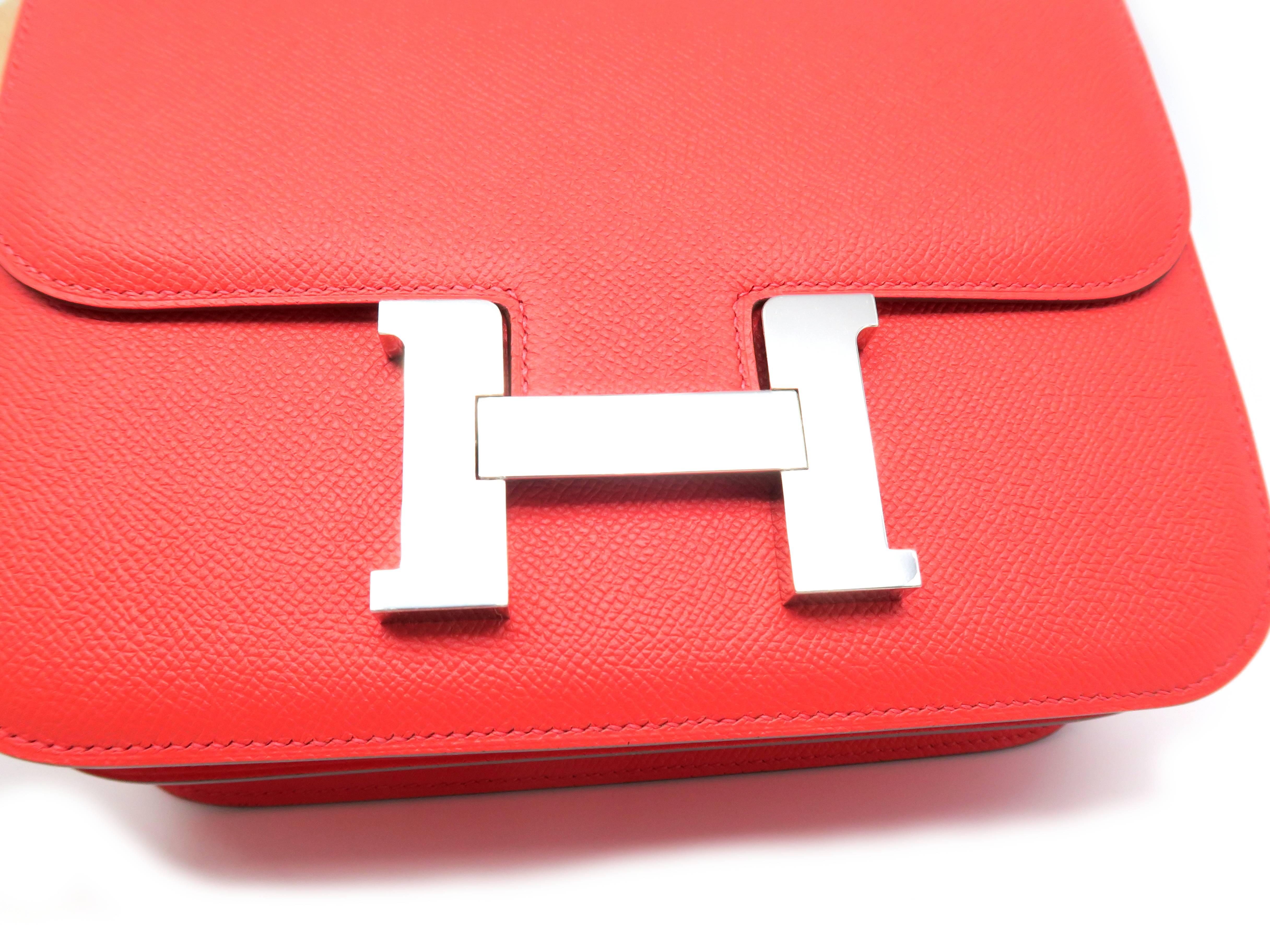 Hermes Constance 24 Rouge Tomate Veau Epsom Leather Silver Metal Shoulder Bag For Sale 2