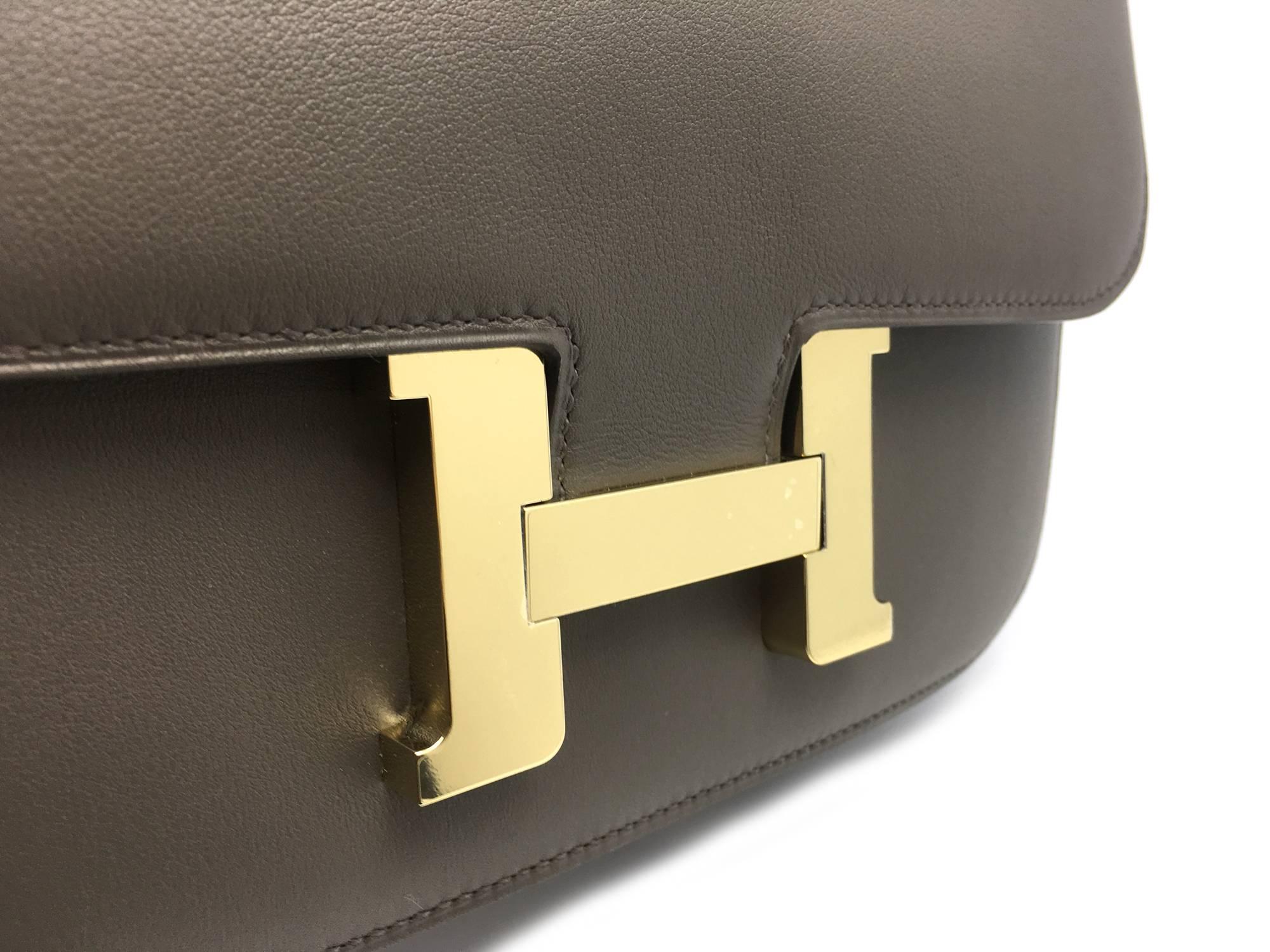 Women's Hermes Constance 24 Etain Veau Swift Leather Gold Metal Shoulder Bag