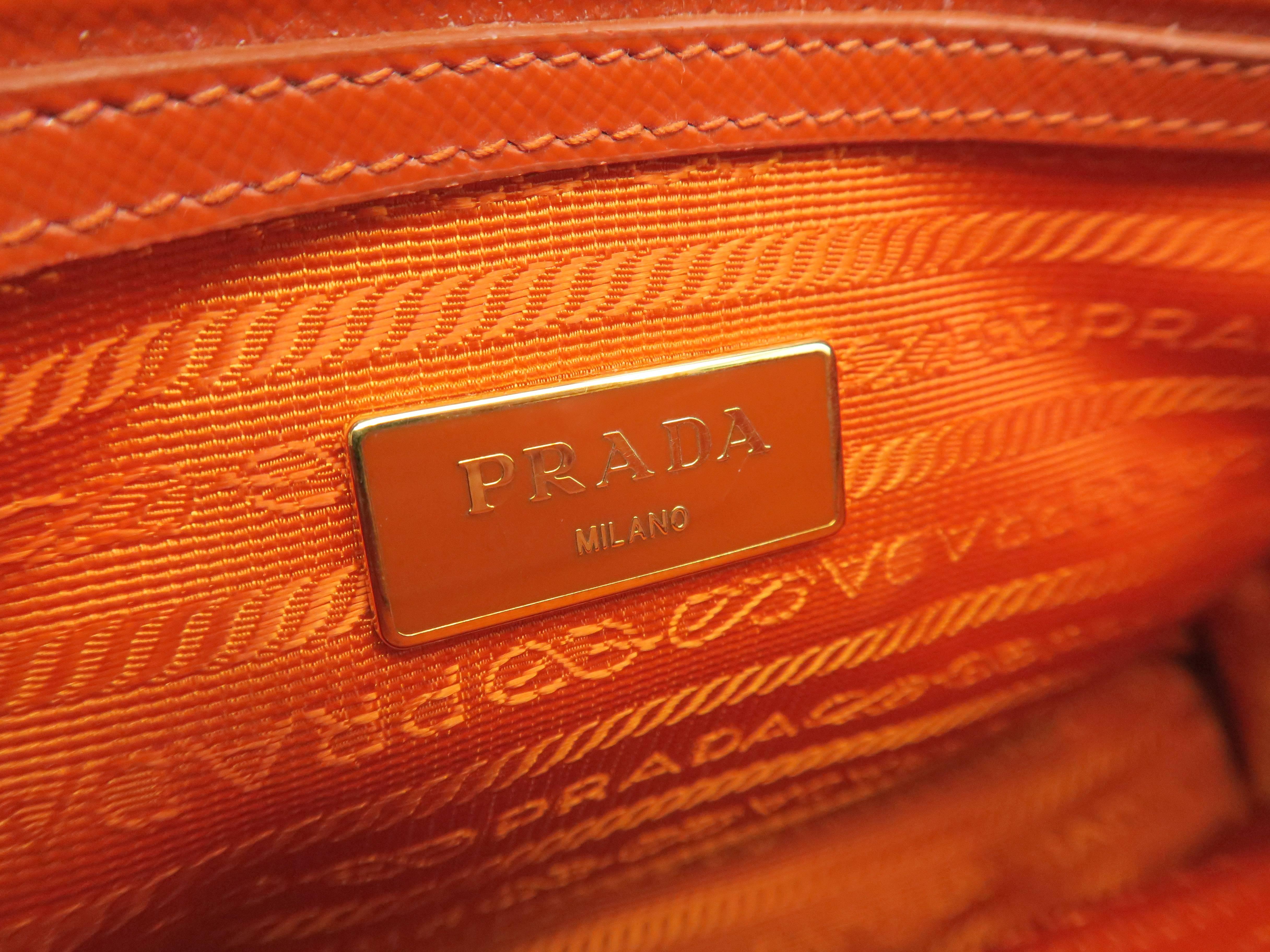 Prada Orange Saffiano Leather Crossbody Bag For Sale 3
