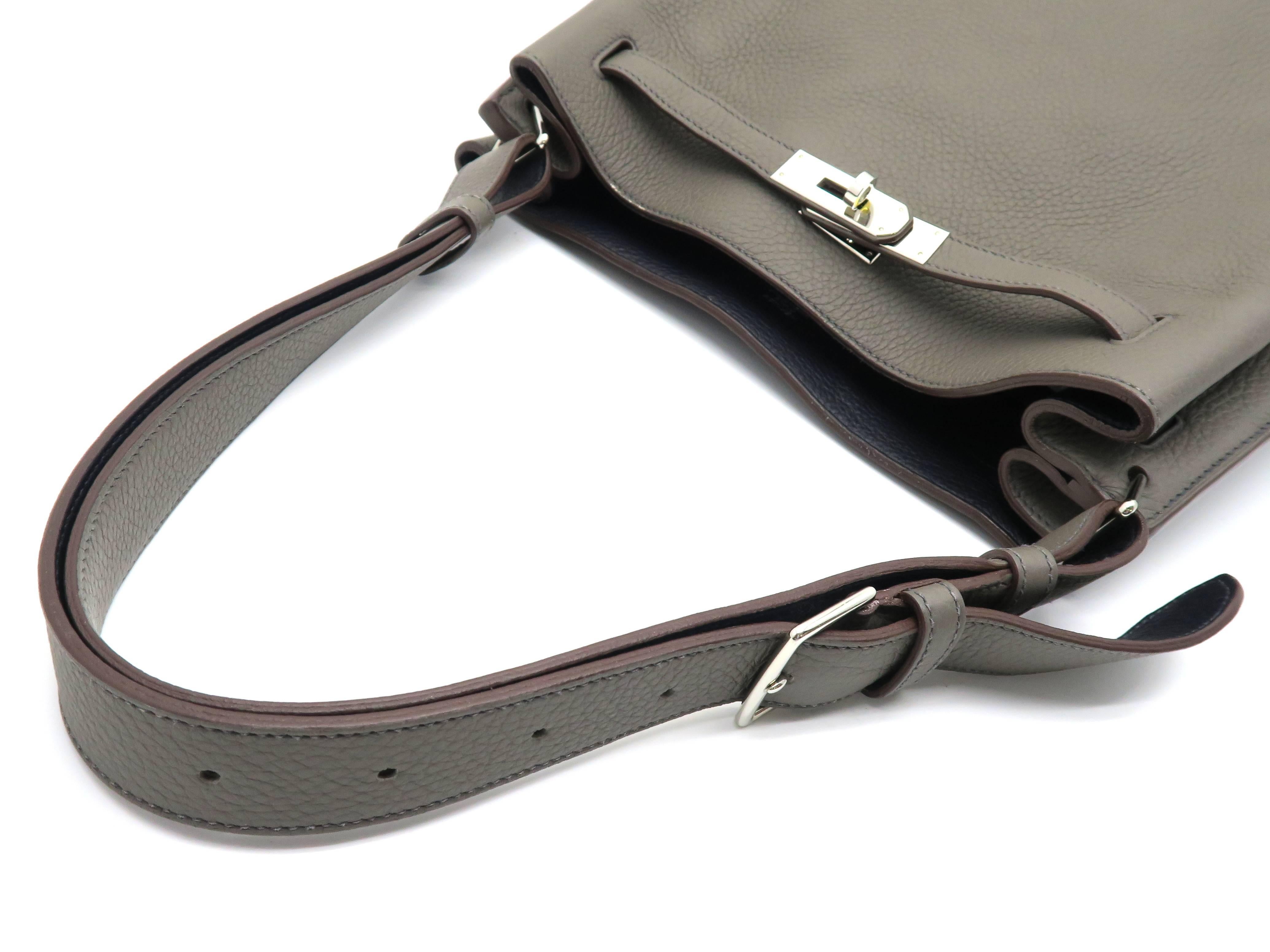 Hermes So Kelly Etain Taurillon Clemence Leather Silver Metal Shoulder Bag 4