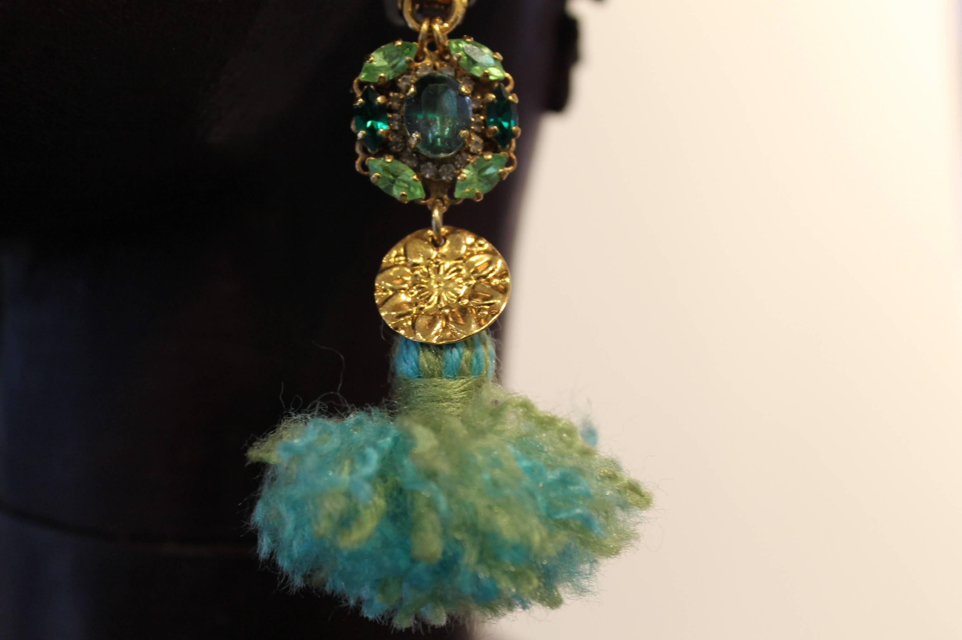 Green Tassel Gold-plated Drop Earrings In New Condition In LONDON, GB