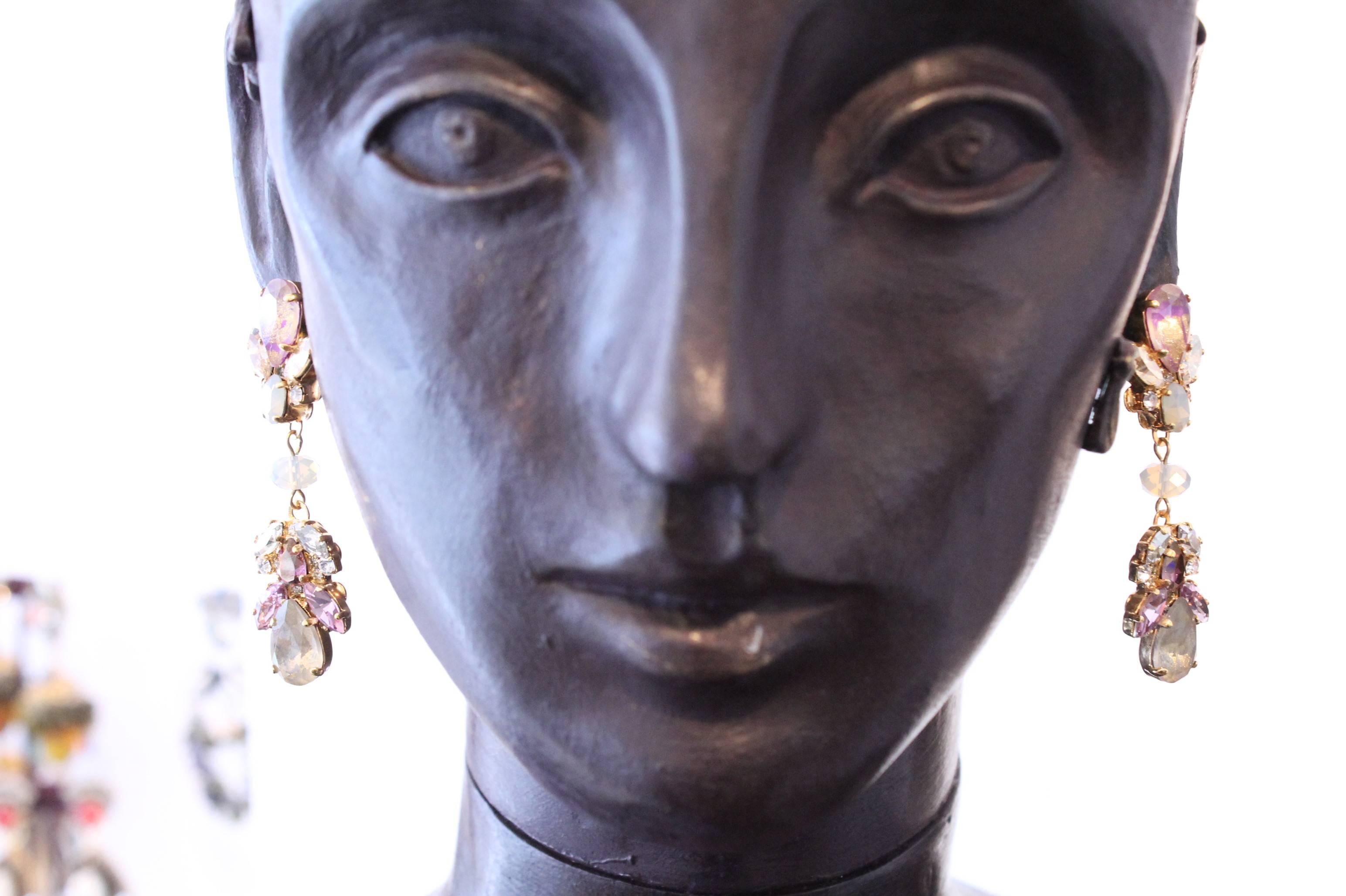 Modern Purple, Gold and Opal Swarovski Crystal Chandelier Earrings
