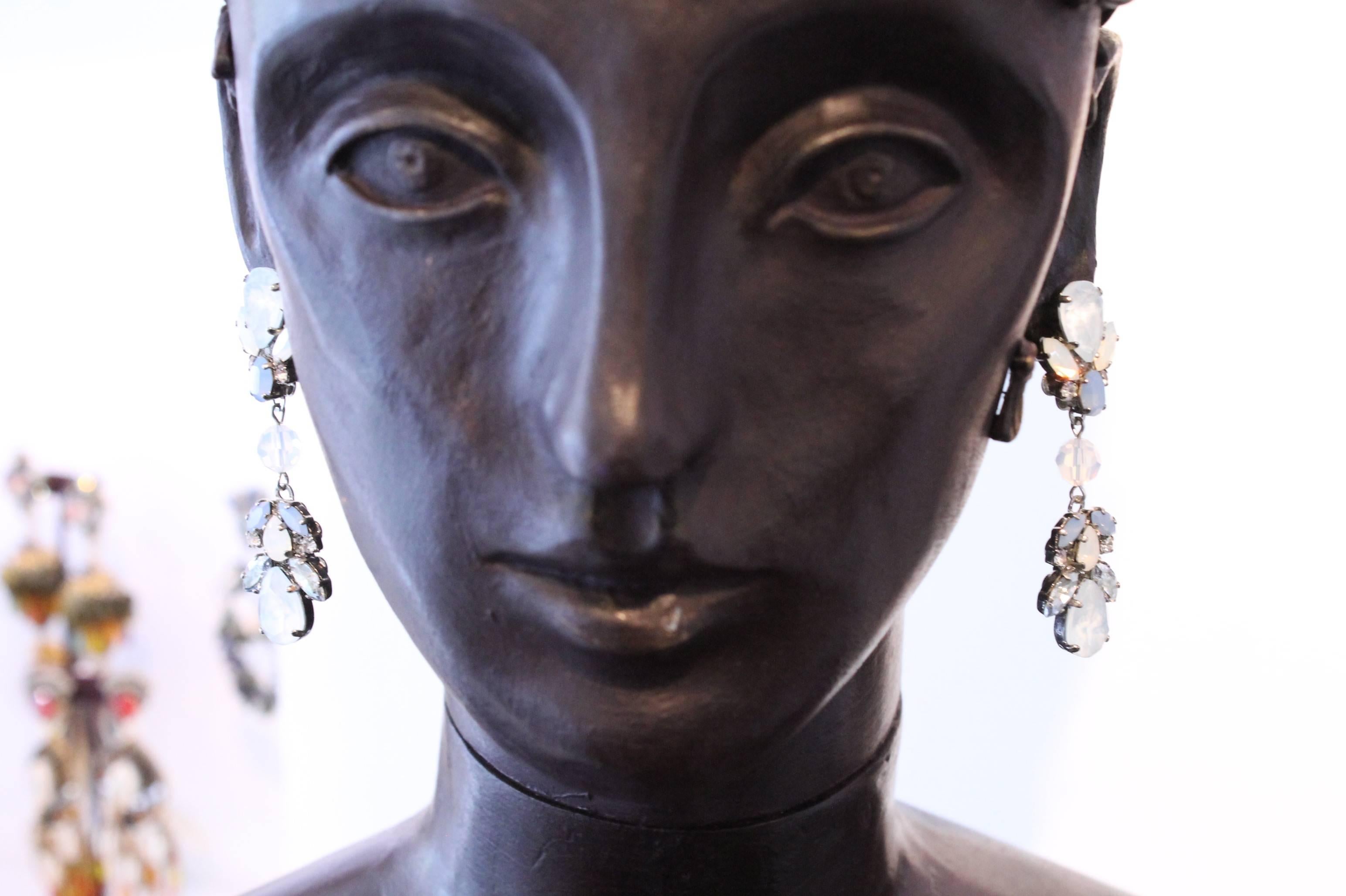 Ice Blue, White and Silver Swarovski Crystal Statement Earrings In New Condition In LONDON, GB