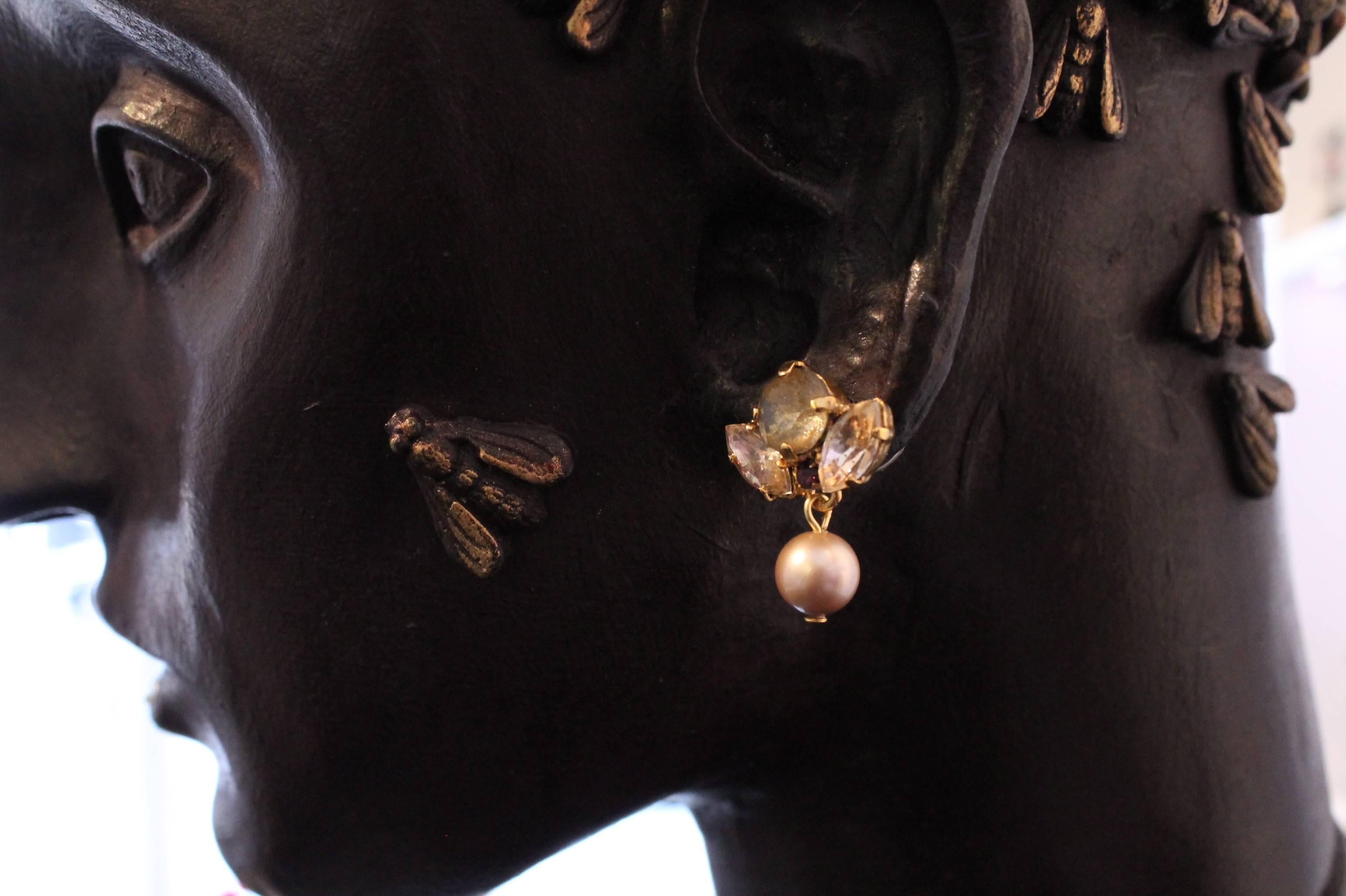 Women's 21st Century Modern Small Gold-Plated Swarovski Pearl Earrings by VICKISARGE For Sale