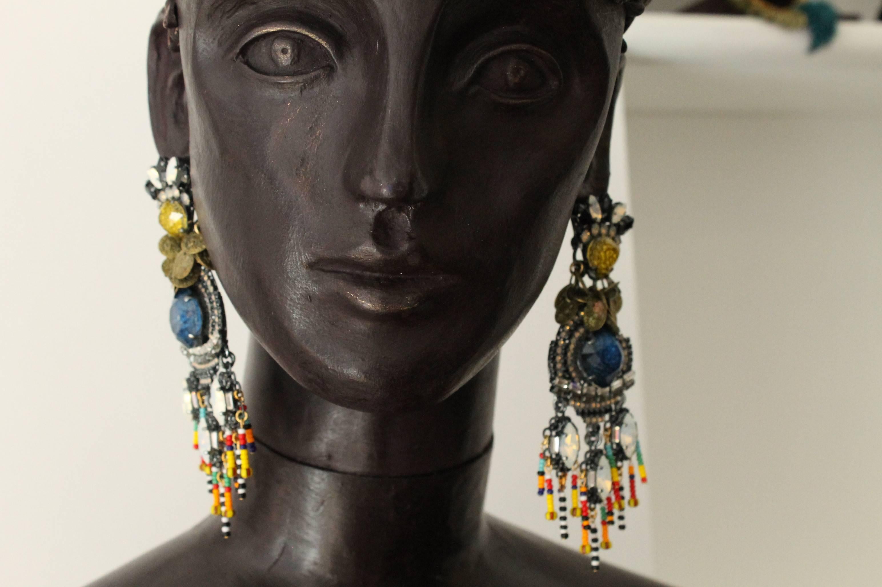 21st Century Modern Swarovski, Coins and Beaded Statement Earrings by VICKISARGE 1