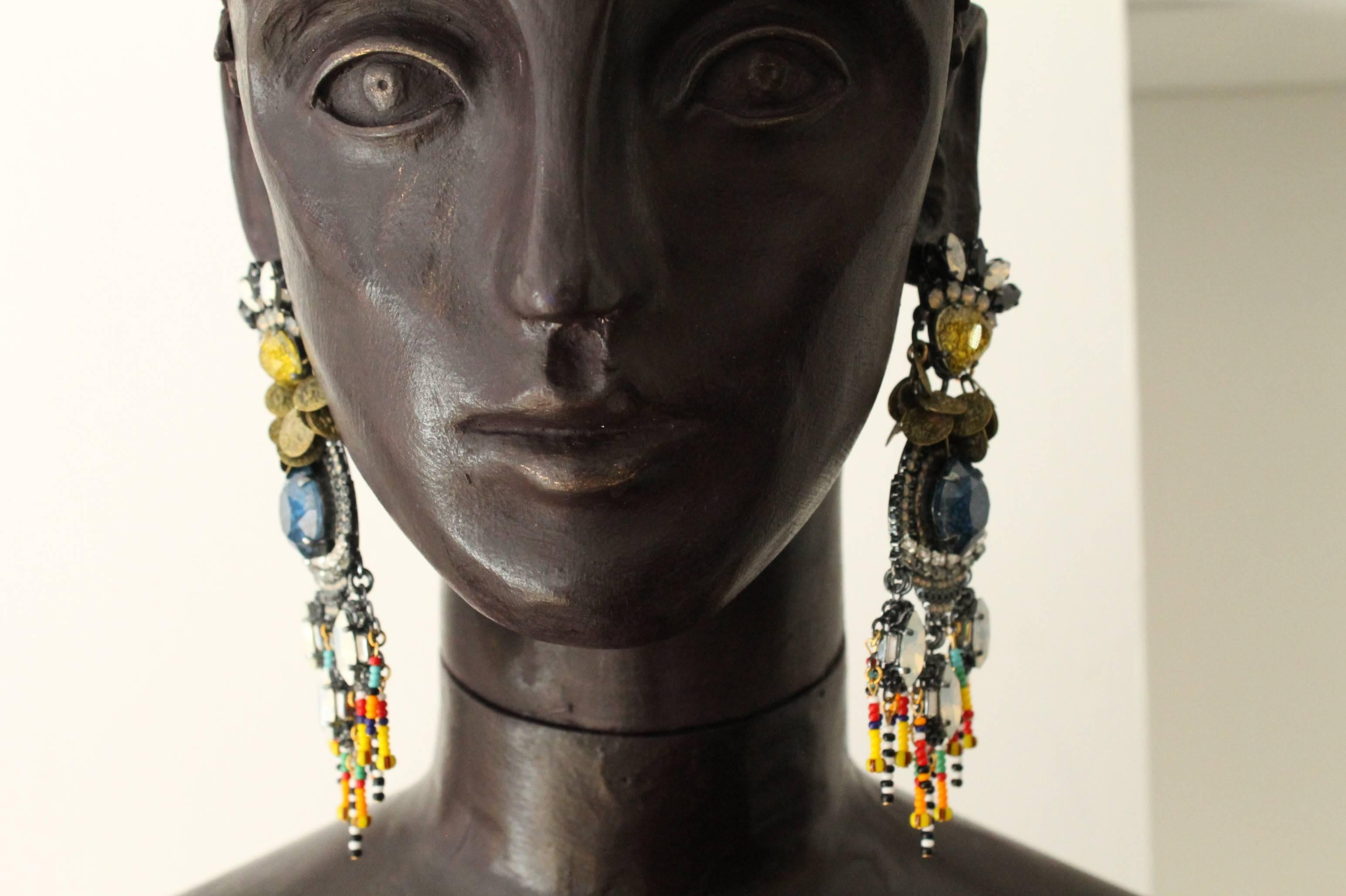 21st Century Modern Swarovski, Coins and Beaded Statement Earrings by VICKISARGE 3