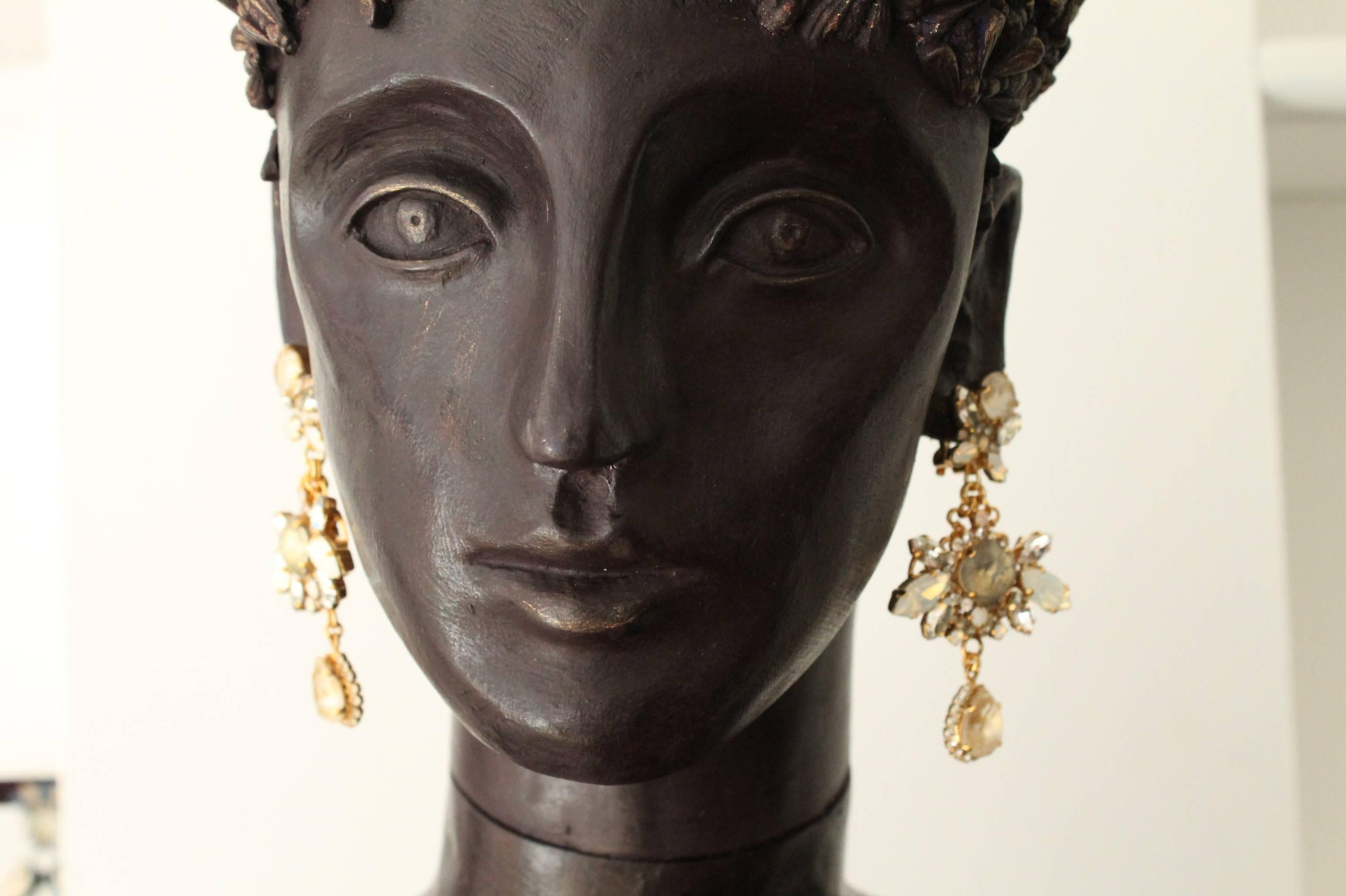 21st Centruy Modern Gold-Plated Swarovski Statement Earrings In New Condition For Sale In LONDON, GB