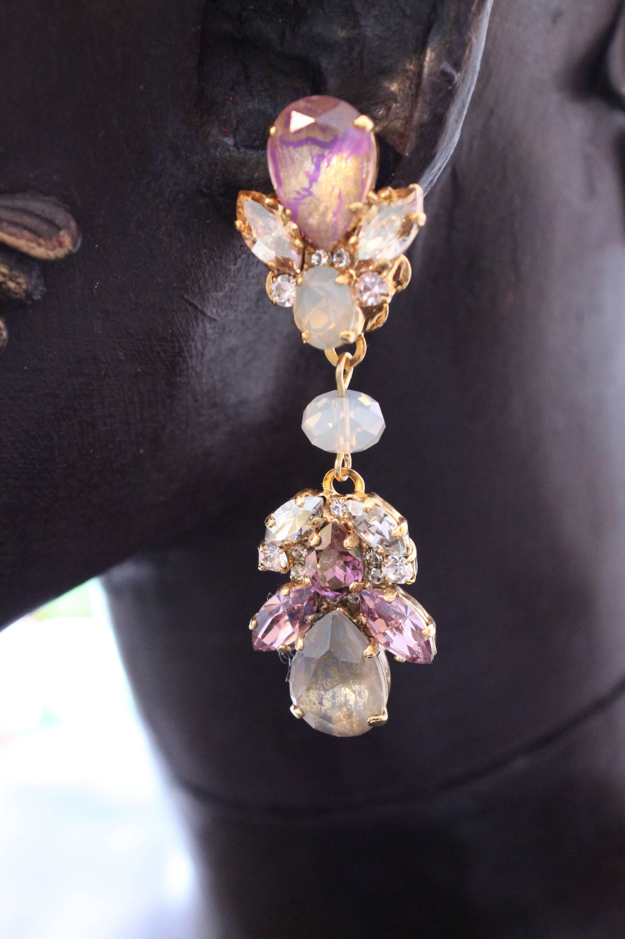 Women's or Men's Purple, Gold and Opal Swarovski Crystal Chandelier Earrings