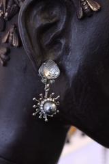 Palladium plated Grey and Silver Swarovski and Pearl Drop Earrings