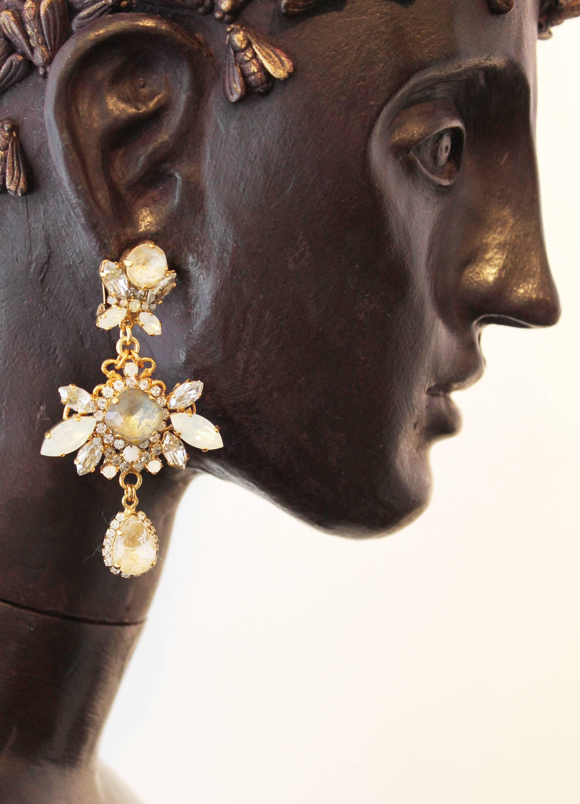 21st Centruy Modern Gold-Plated Swarovski Statement Earrings For Sale 4