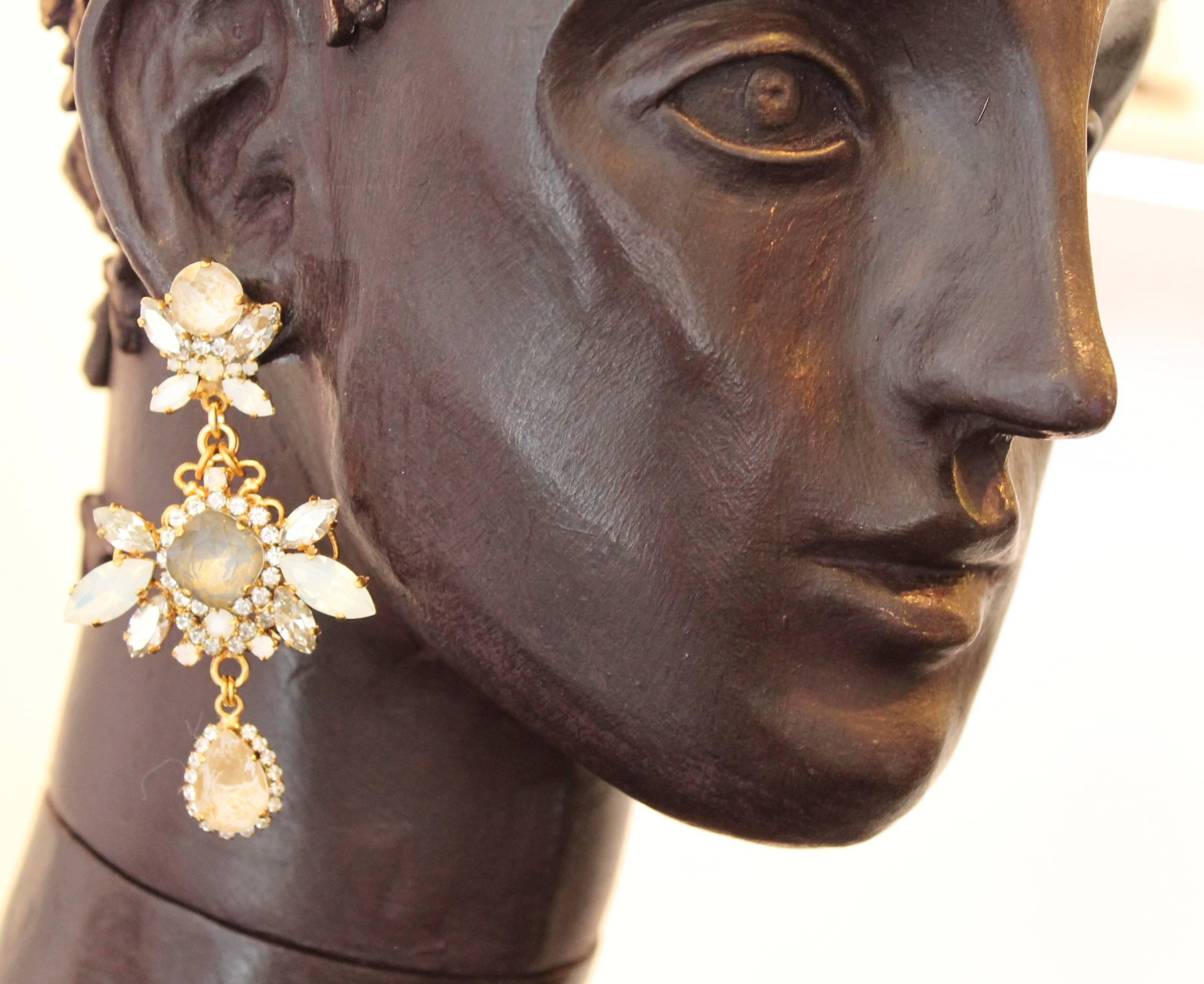 21st Centruy Modern Gold-Plated Swarovski Statement Earrings For Sale 5