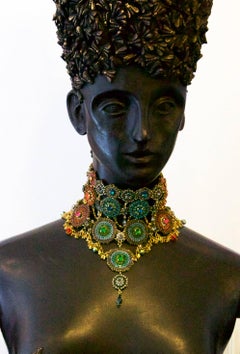 Incredible Handmade Blue, Green, Pink and Orange Statement Choker Necklace