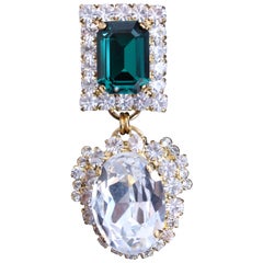 Space Victoriana Swarovski Crystal Emerald Green Asymmetrical Drop Earrings