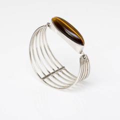 Scandinavian Modern Silver and tigers eye bracelet Noblelle Denmark 1970