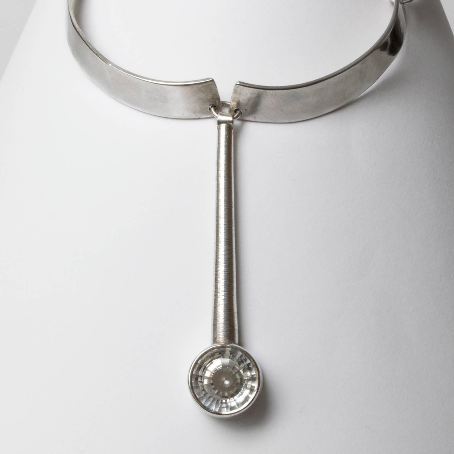 Scandinavian mdoern Silver necklace, with Rock crystal pendant by Alstrom. In Excellent Condition In New York, NY