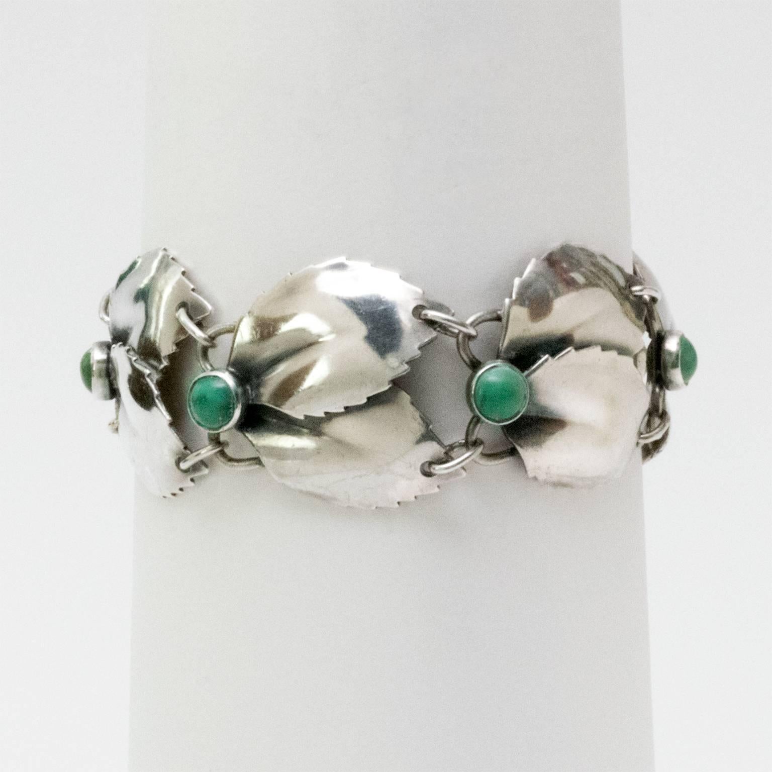 Silver & malachite Gertrud Engel for A. Michelsen, Stockholm, Sweden 1950 In Good Condition In New York, NY