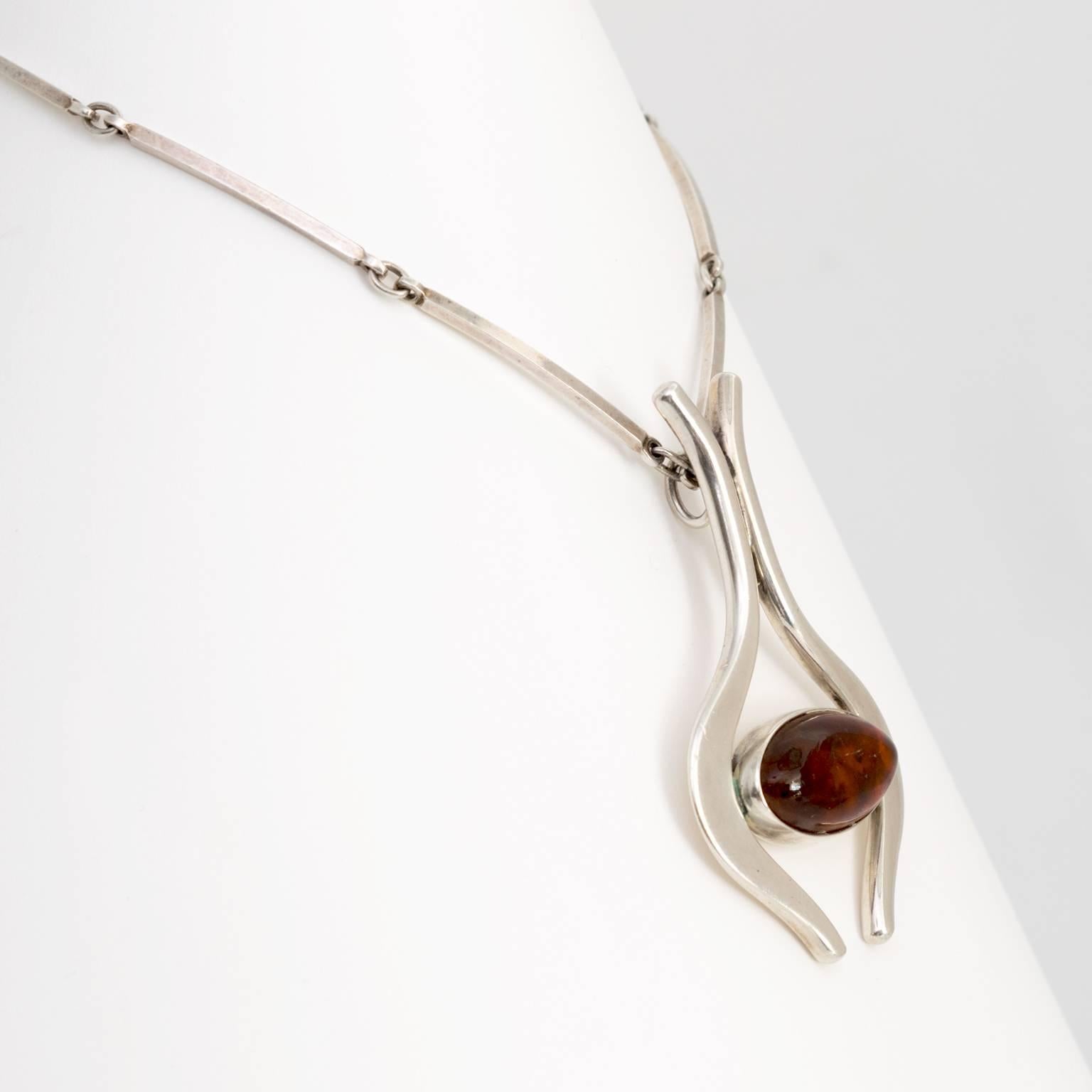 sterling silver amber necklace