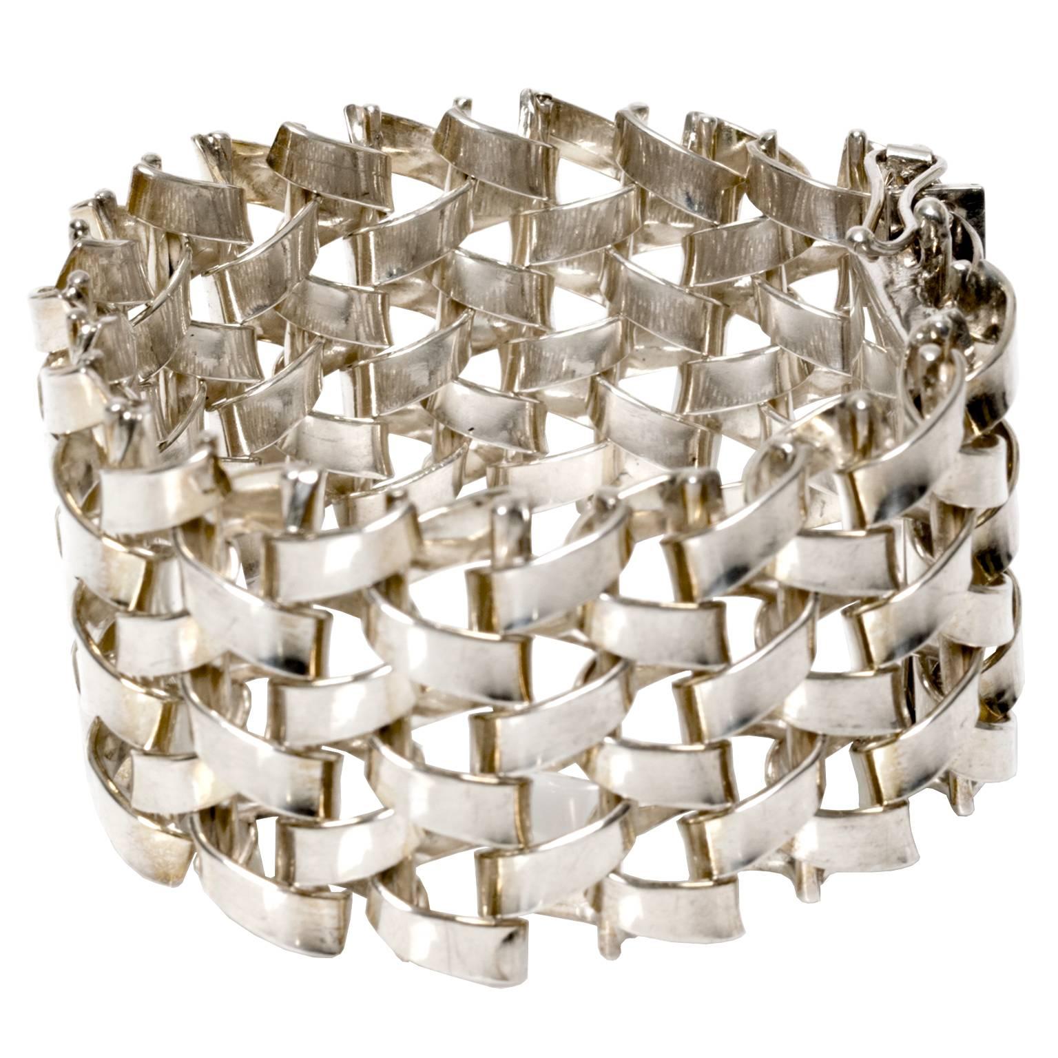 Scandinavian Modern Silver LInk Bracelet Jo Ans, Koping Sweden 1972 For Sale