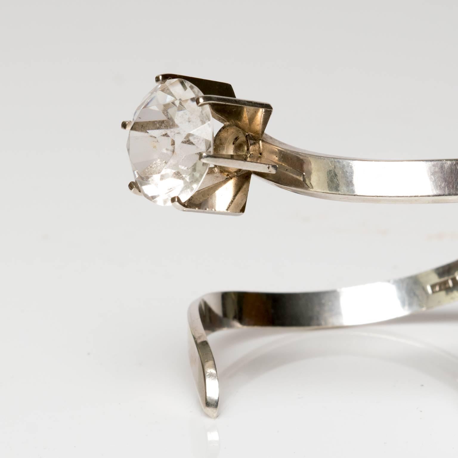 Scandinavian Modern Silver & Rock Crystal bracelet, Waldemar Jonsson, 1969 In Excellent Condition In New York, NY