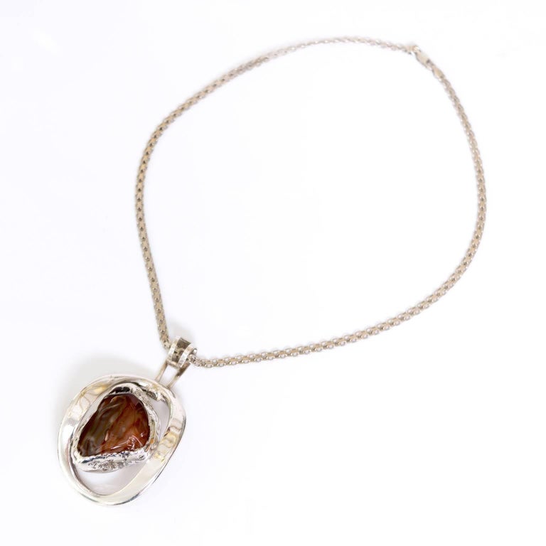 Erik Dennung silver plated Pendant with agate, Denmark. For Sale at ...
