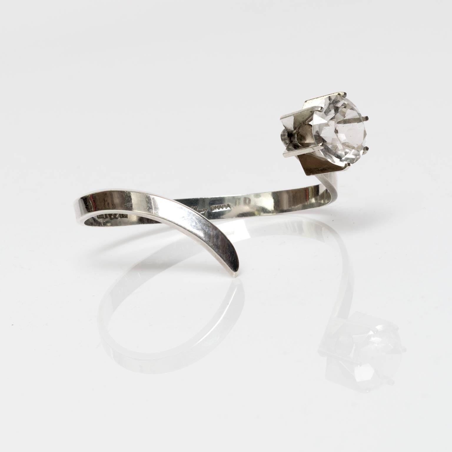 Women's Scandinavian Modern Silver & Rock Crystal bracelet, Waldemar Jonsson, 1969