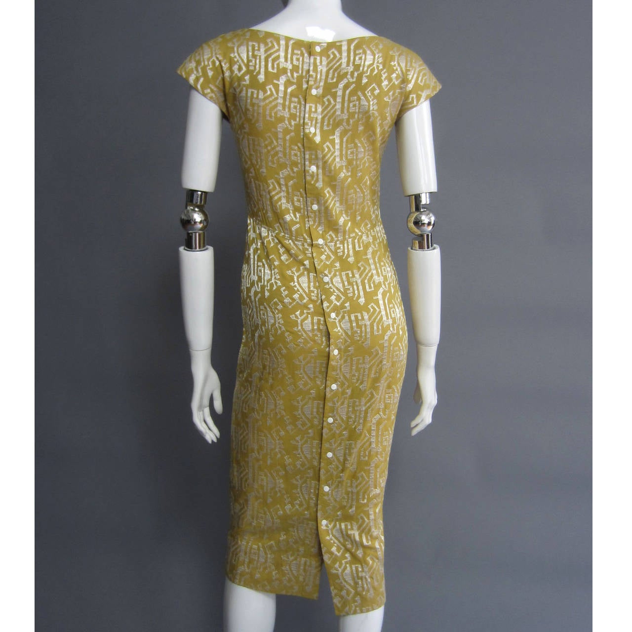 Brown ALAIA Embroidered Silk Print Dress with Snap Back Closure