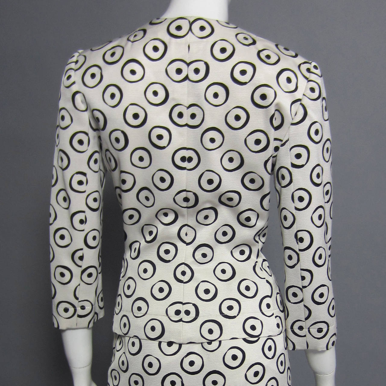 GIVENCHY Nouvelle Boutique Black & White Graphic Print Skirt Suit In Excellent Condition For Sale In New York, NY