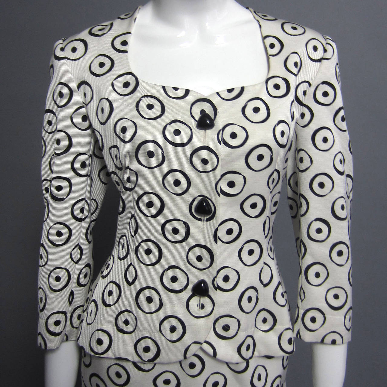 Gray GIVENCHY Nouvelle Boutique Black & White Graphic Print Skirt Suit For Sale