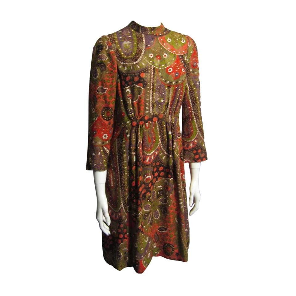 1970s PAULINE TRIGERE Printed Shift Dress For Sale