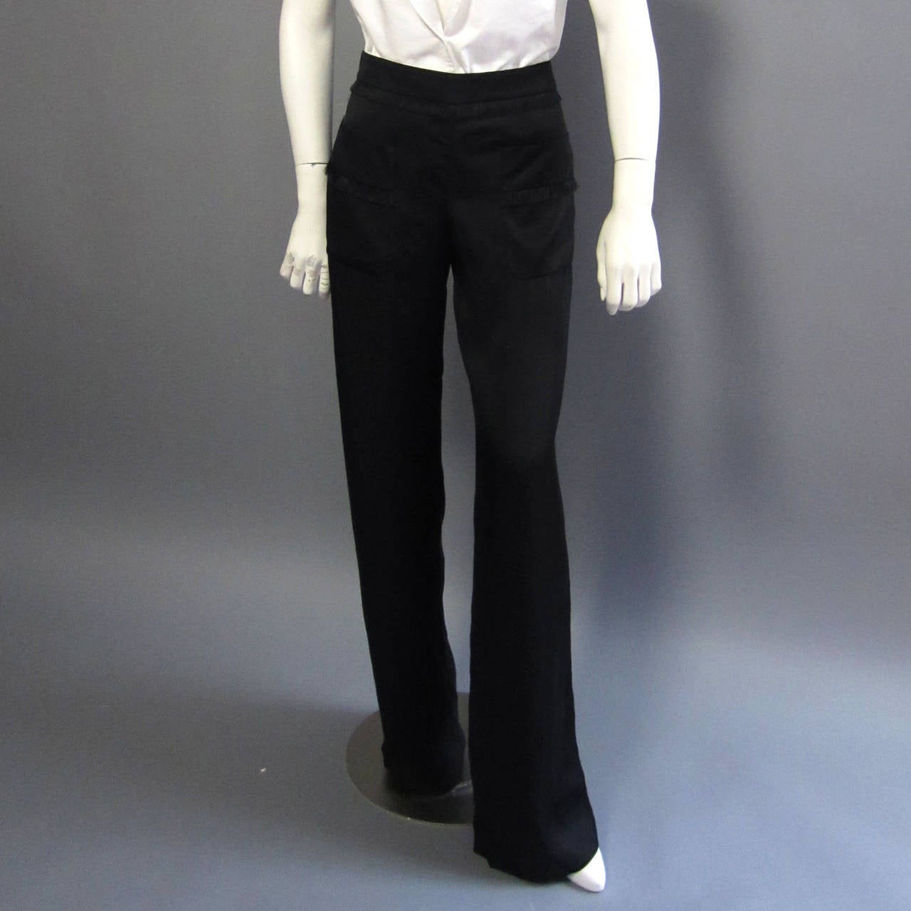 Women's CHANEL Navy Pants with Fringe & Pocket Detail