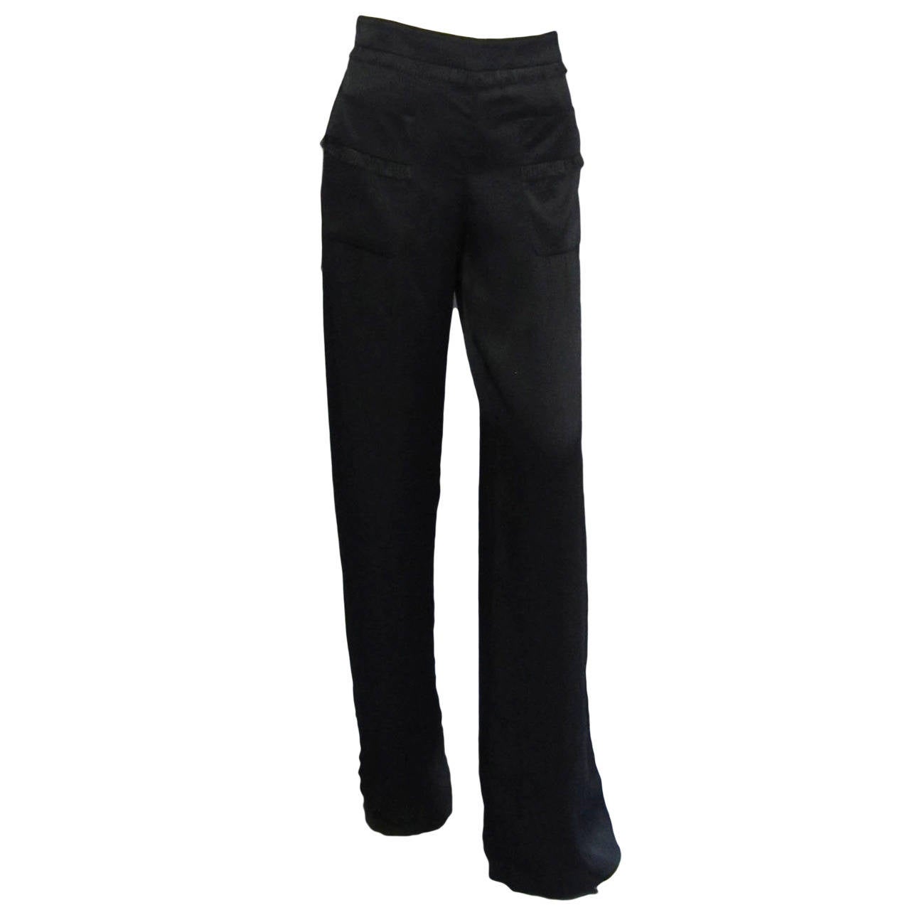CHANEL Navy Pants with Fringe & Pocket Detail