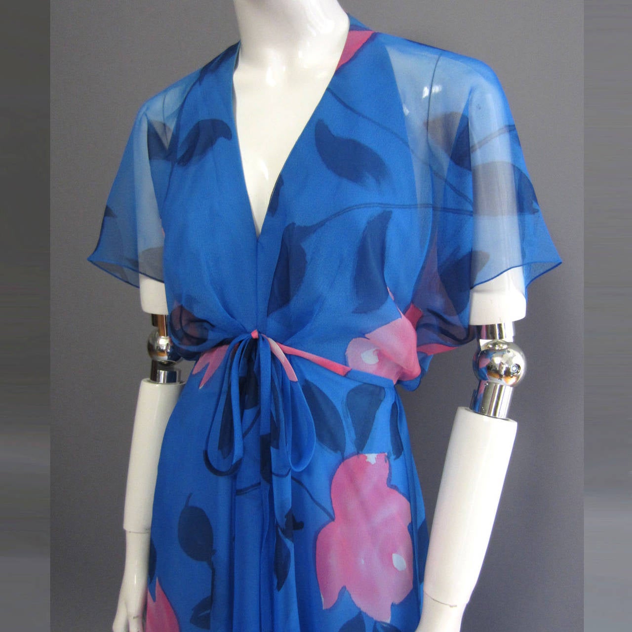 Blue 1970s ESTEVEZ Floral Print Maxi Dress