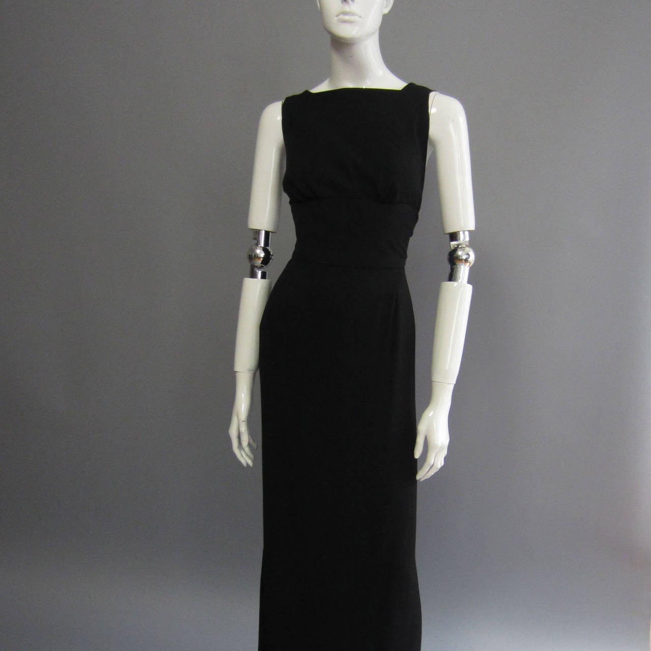 NORMAN NORELL Black Column Evening Gown with Back Tie Detail