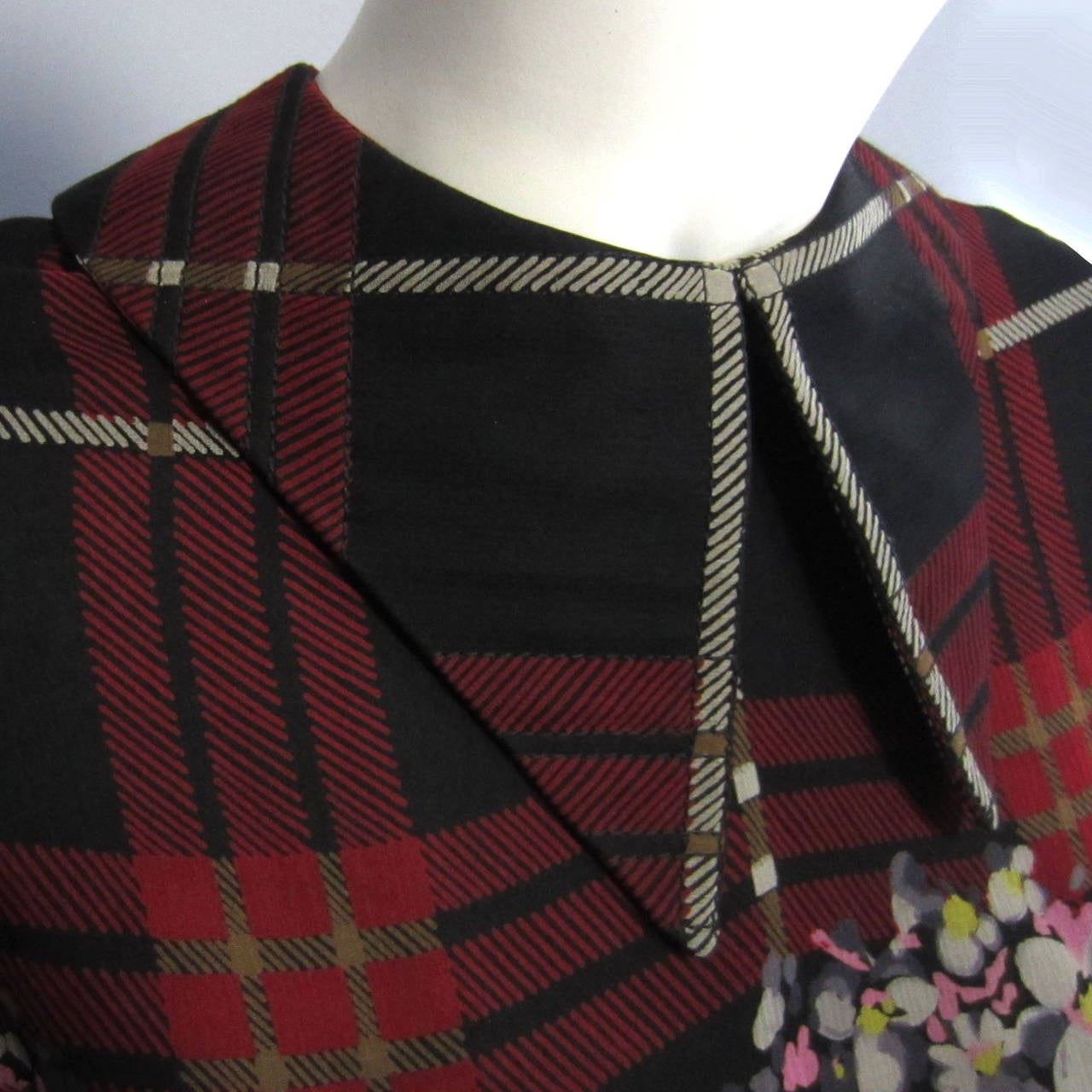 Women's JAMES GALANOS Plaid & Floral Print Silk Chiffon Maxi Dress